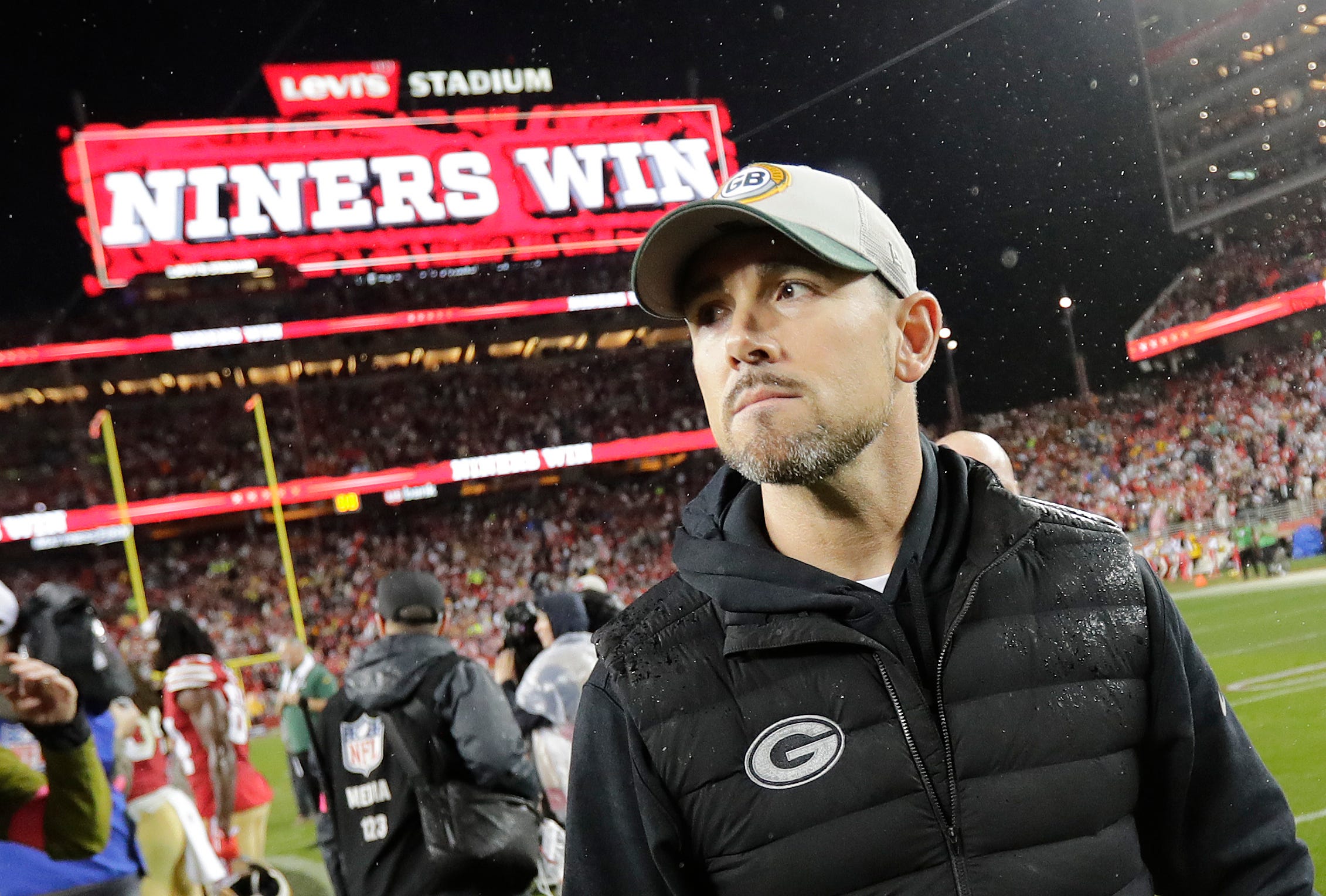 Green Bay Packers head coach Matt LaFleur leaves the field after losing to the San Francisco 49ers during their NFC divisional playoff football game Saturday, January 20, 2024, at Levi's Stadium in Santa Clara, California.