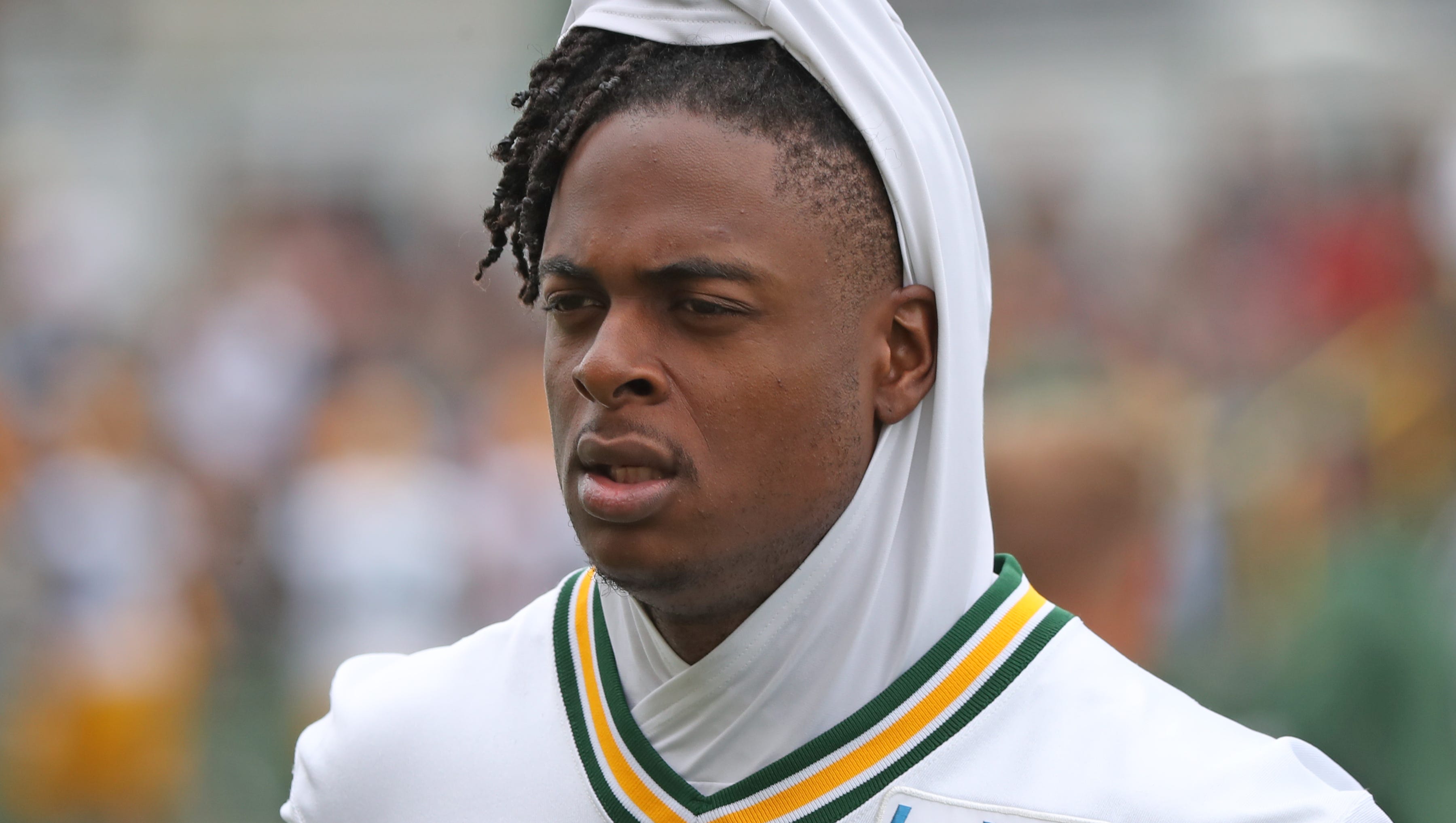 Green Bay Packers wide receiver Davante Adams (17) trots off the field during Organized Team Activities at Ray Nitschke Field Thursday, May 31, 2018 in Ashwaubenon, Wis.