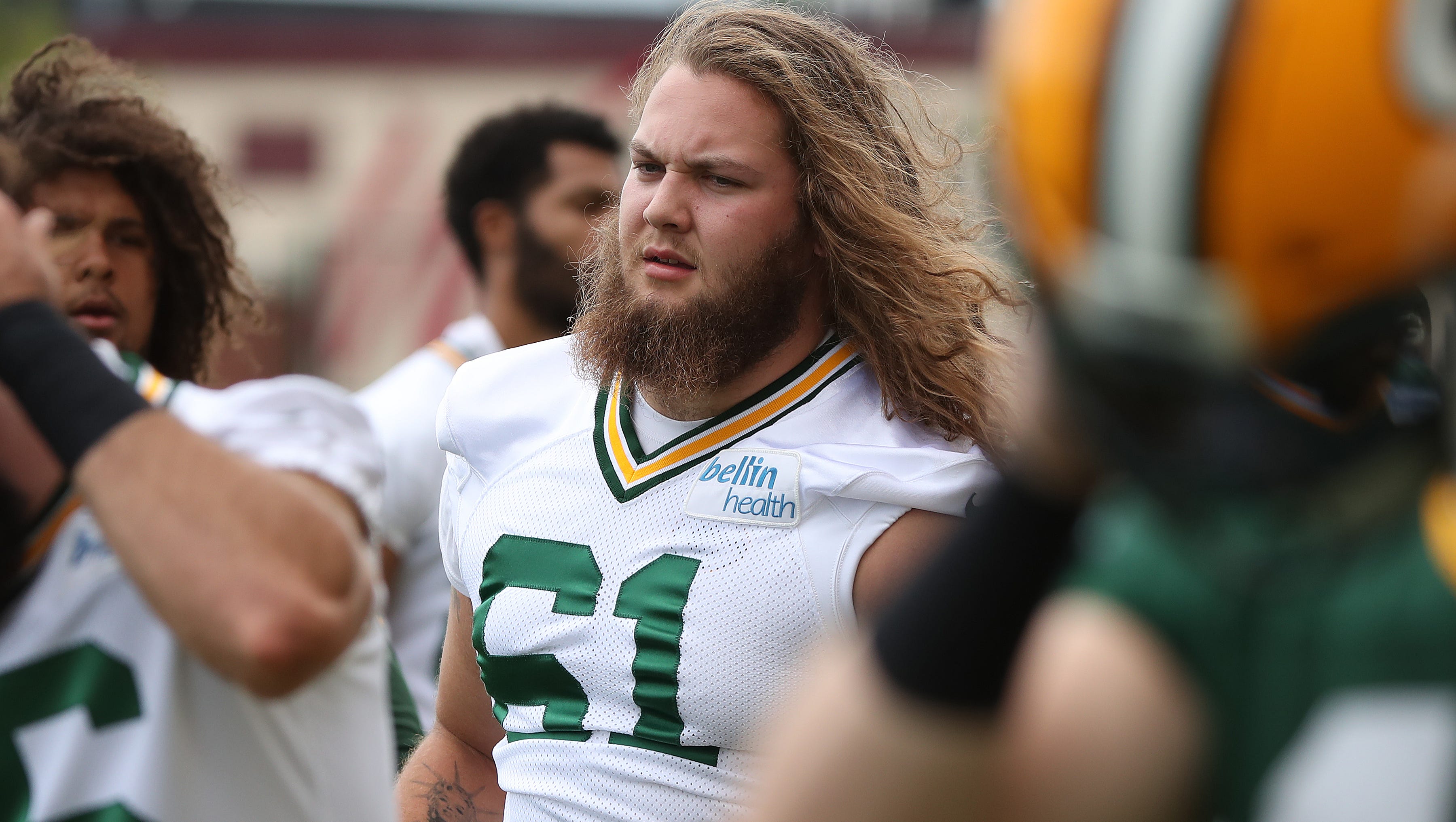 Green Bay Packers rookie Cole Madison (61) during Organized Team Activities at Ray Nitschke Field Thursday, May 31, 2018 in in Ashwaubenon, Wis.