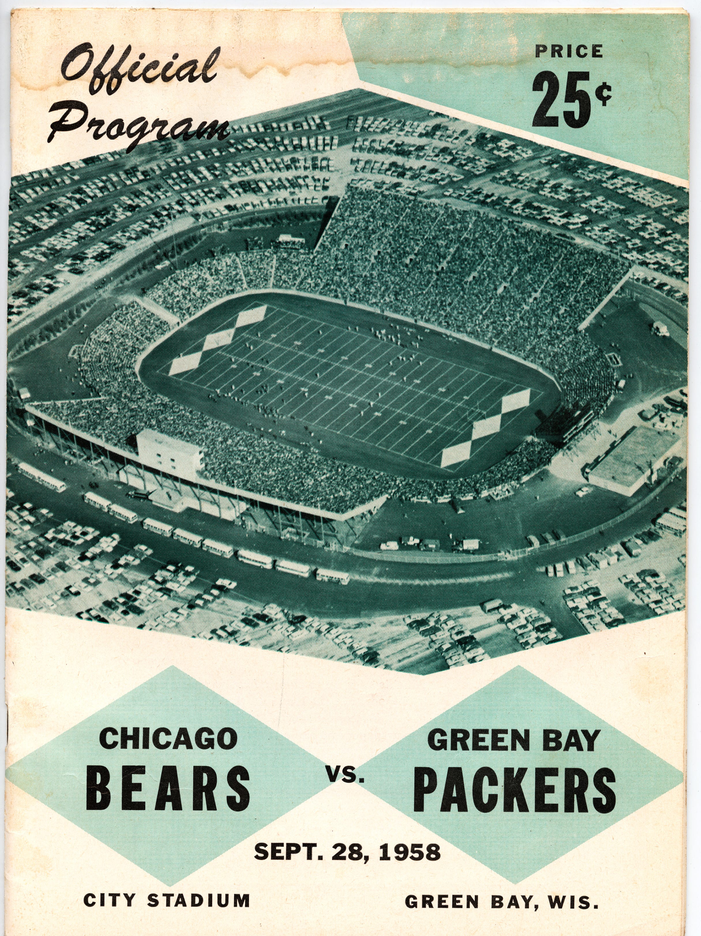 The official game program from the Sept. 29, 1959 game at Lambeau Field, then called City Stadium.