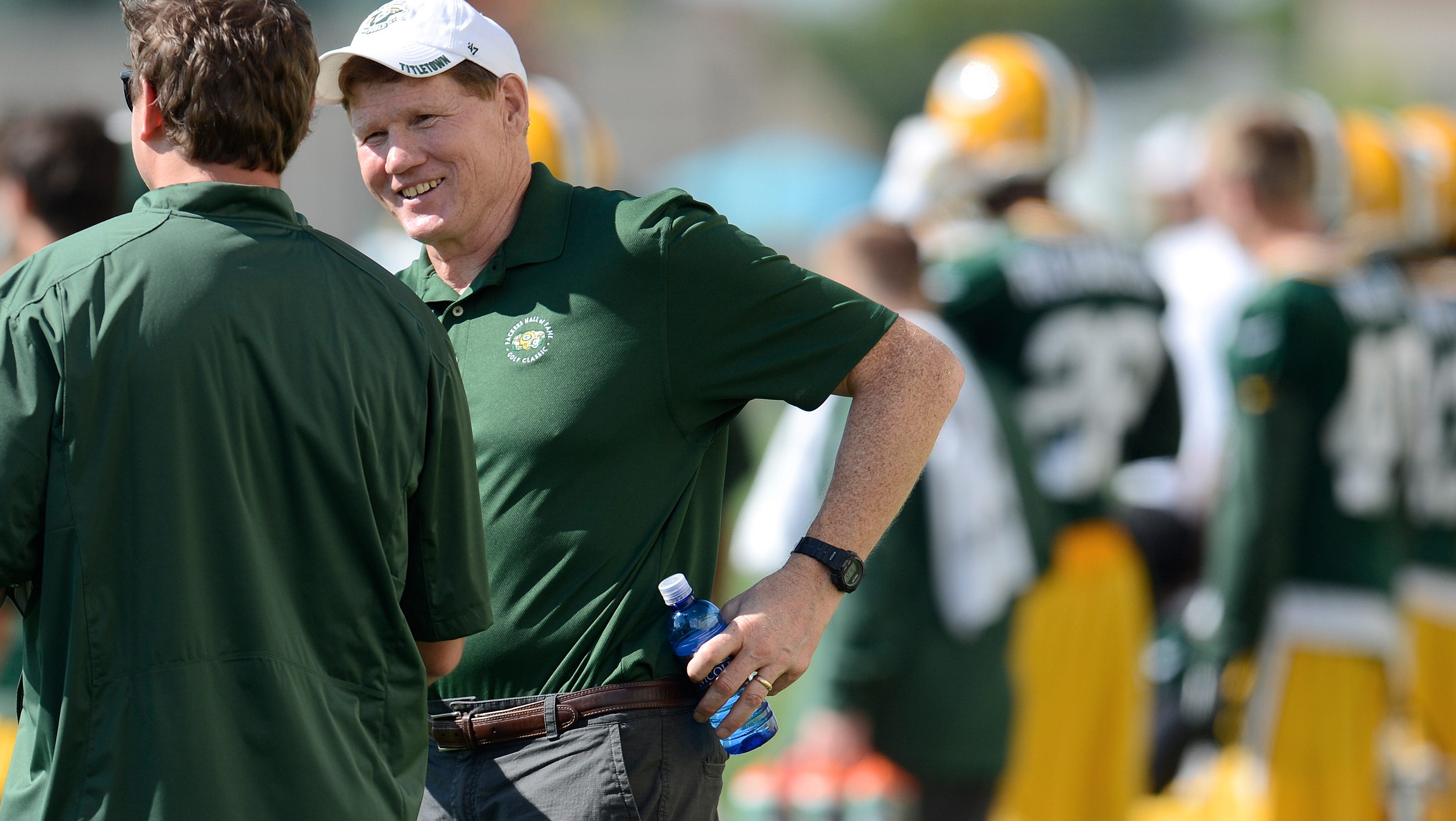 Green Bay Packers President Mark Murphy chats on the sidelines during the second day of Packers training camp at Ray Nitschke Field in Green Bay, Wis. on Sunday, July 27, 2014.  Kyle Bursaw / Press-Gazette Media