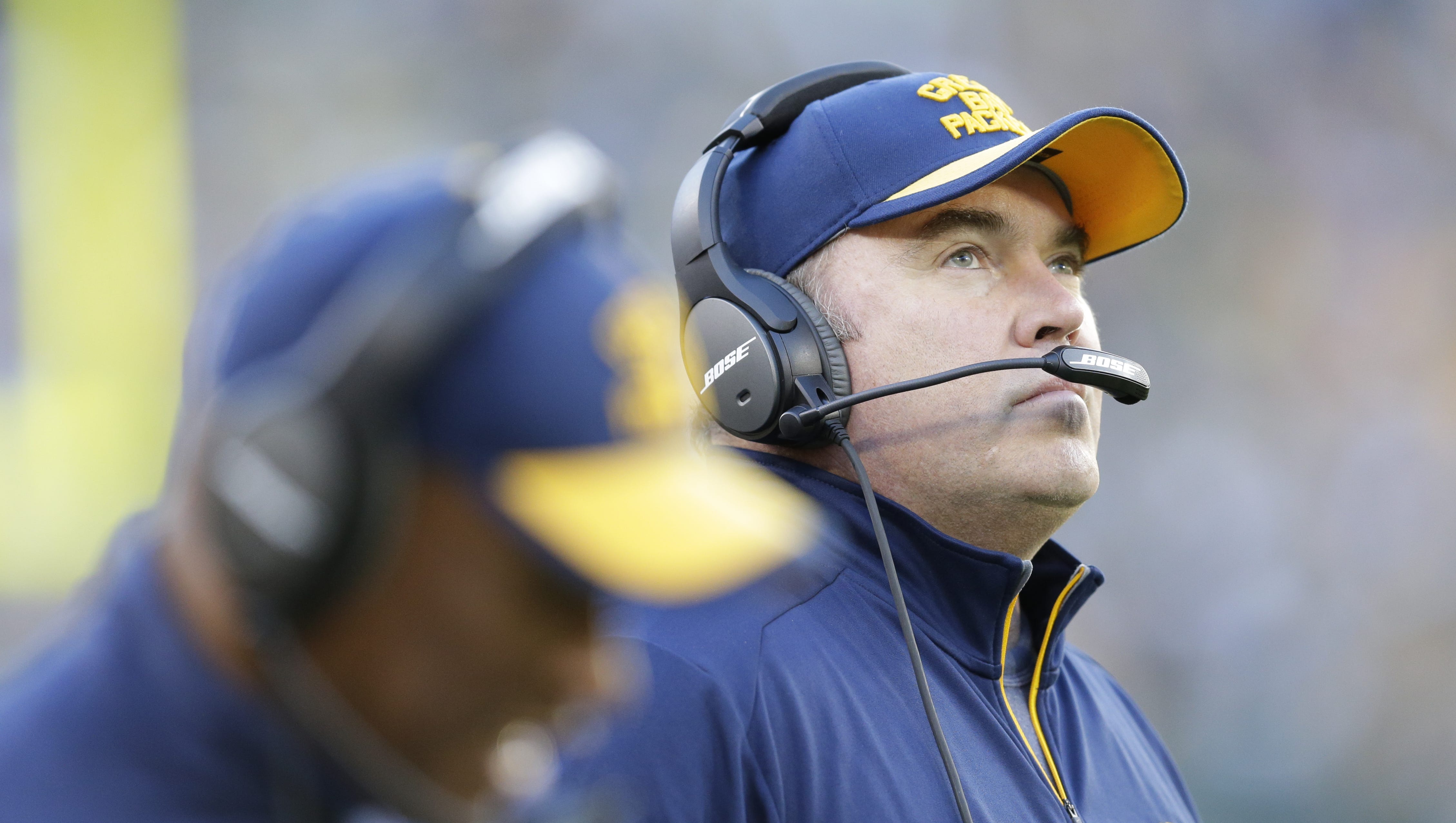 Green Bay Packers coach Mike McCarthy on the sidelines against San Diego Chargers on Oct. 18, 2015, at Lambeau Field.
