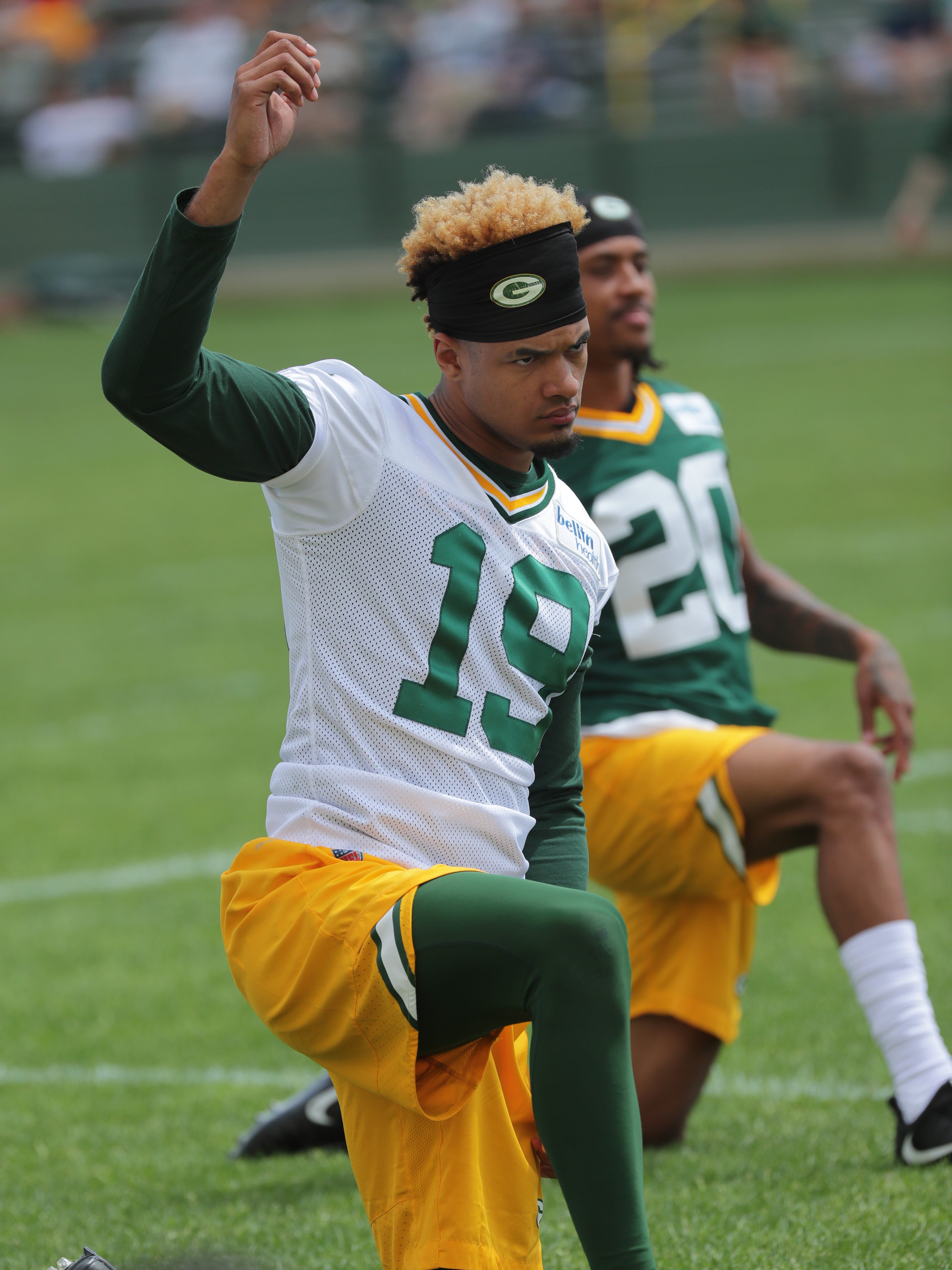 Green Bay Packers wide receiver Equanimeous St. Brown (19)  at OTAs on Thursday in Green Bay.