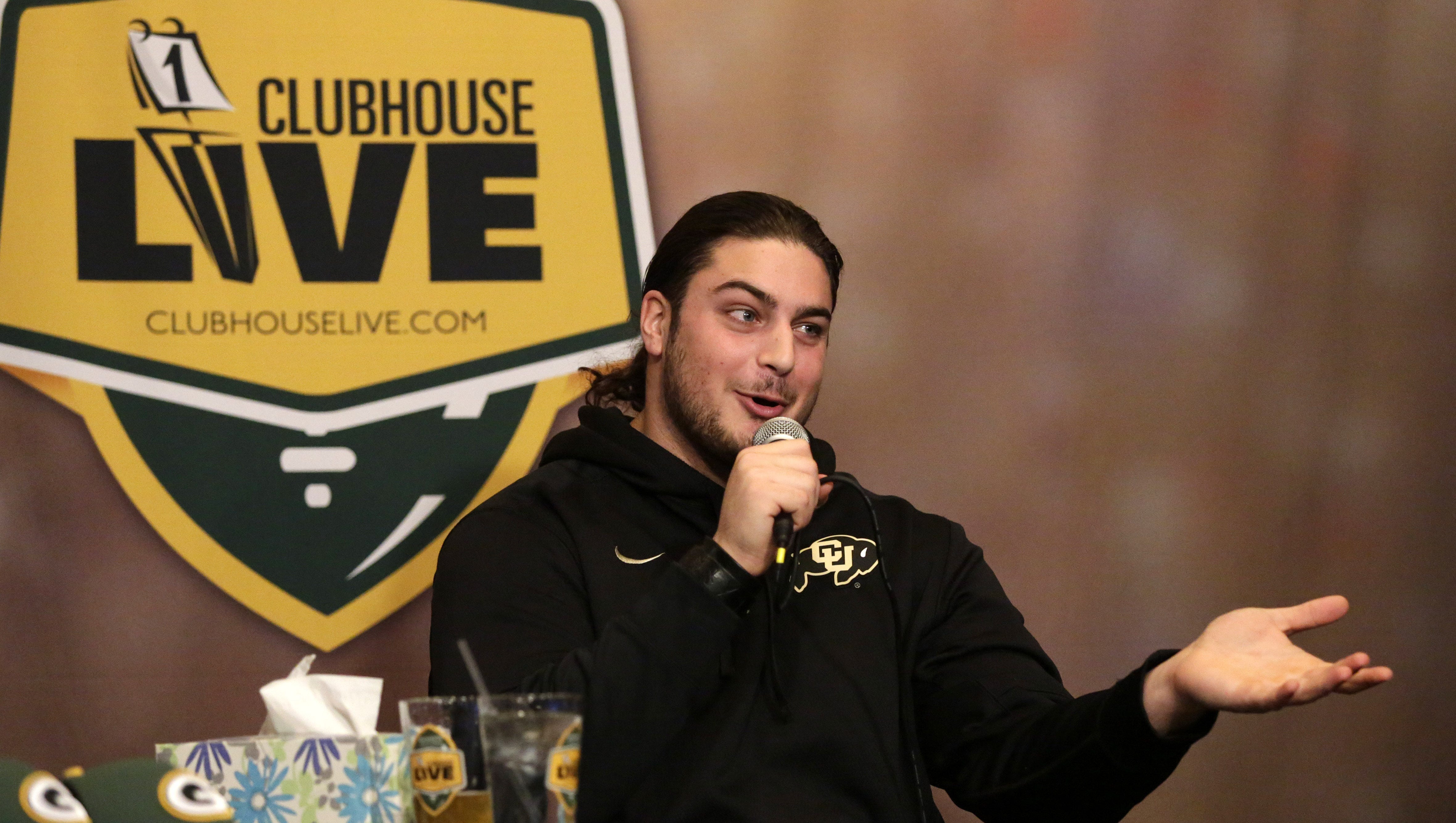 Green Bay Packers left tackle David Bakhtiari co-hosts Clubhouse Live in Appleton.