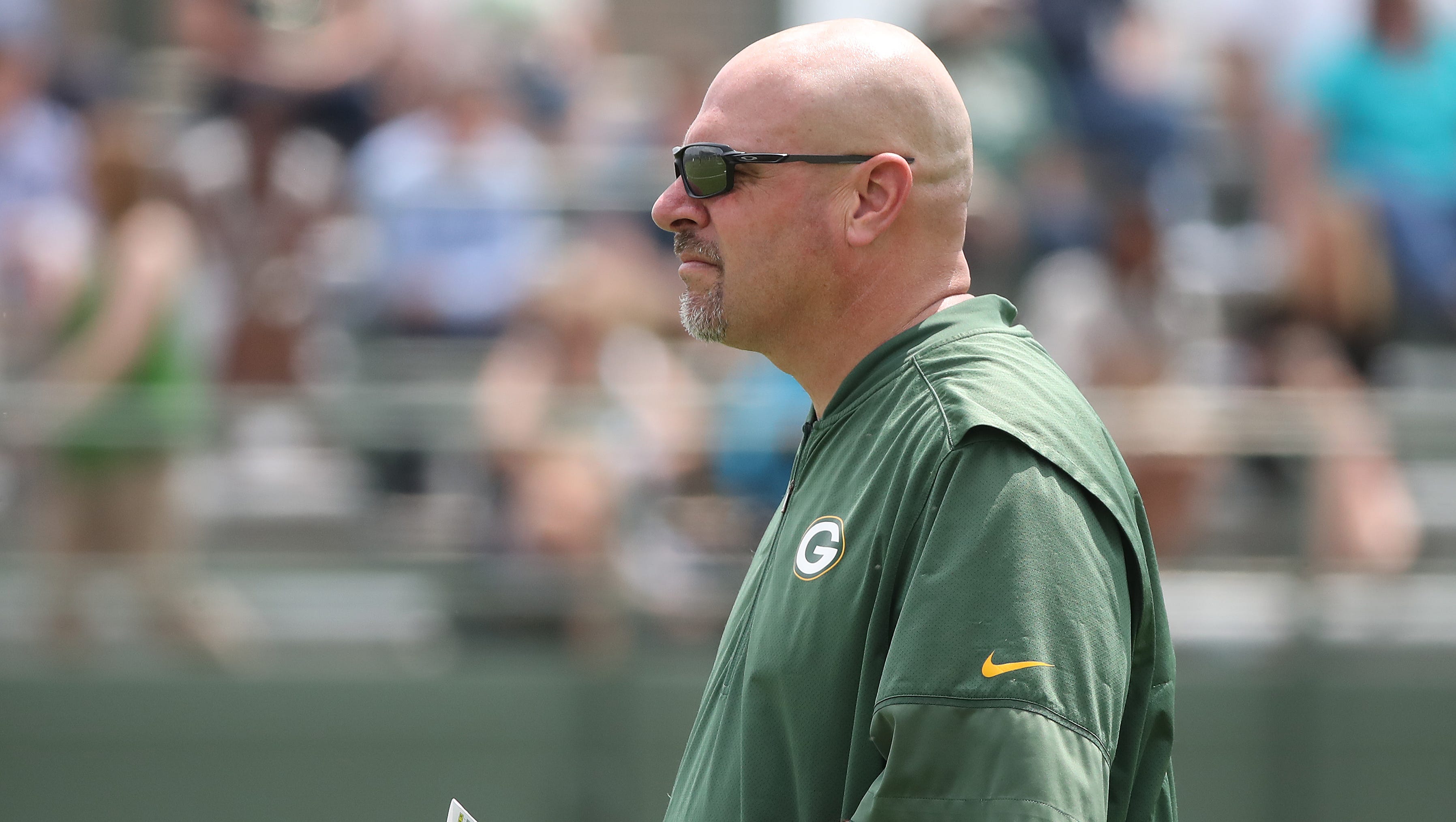 Packers defensive coordinator Mike Pettine during Green Bay Packers minicamp at Ray Nitschke Field Tuesday, June 12, 2018 in Ashwaubenon, Wis.