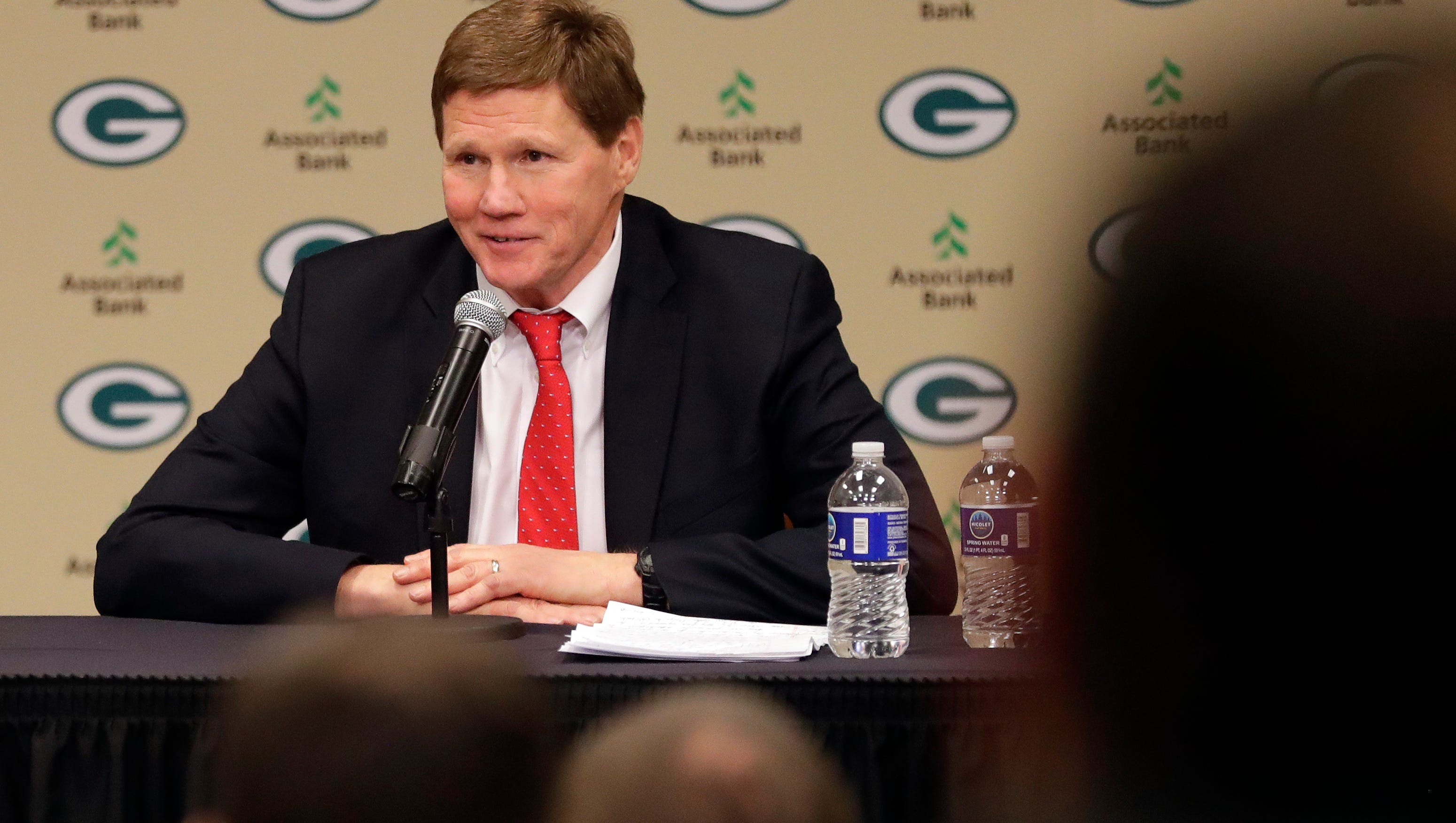 Green Bay Packers president and CEO Mark Murphy addresses media after hiring Brian Gutekunst as general manager for the organization on Jan. 8, 2018 at Lambeau Field.