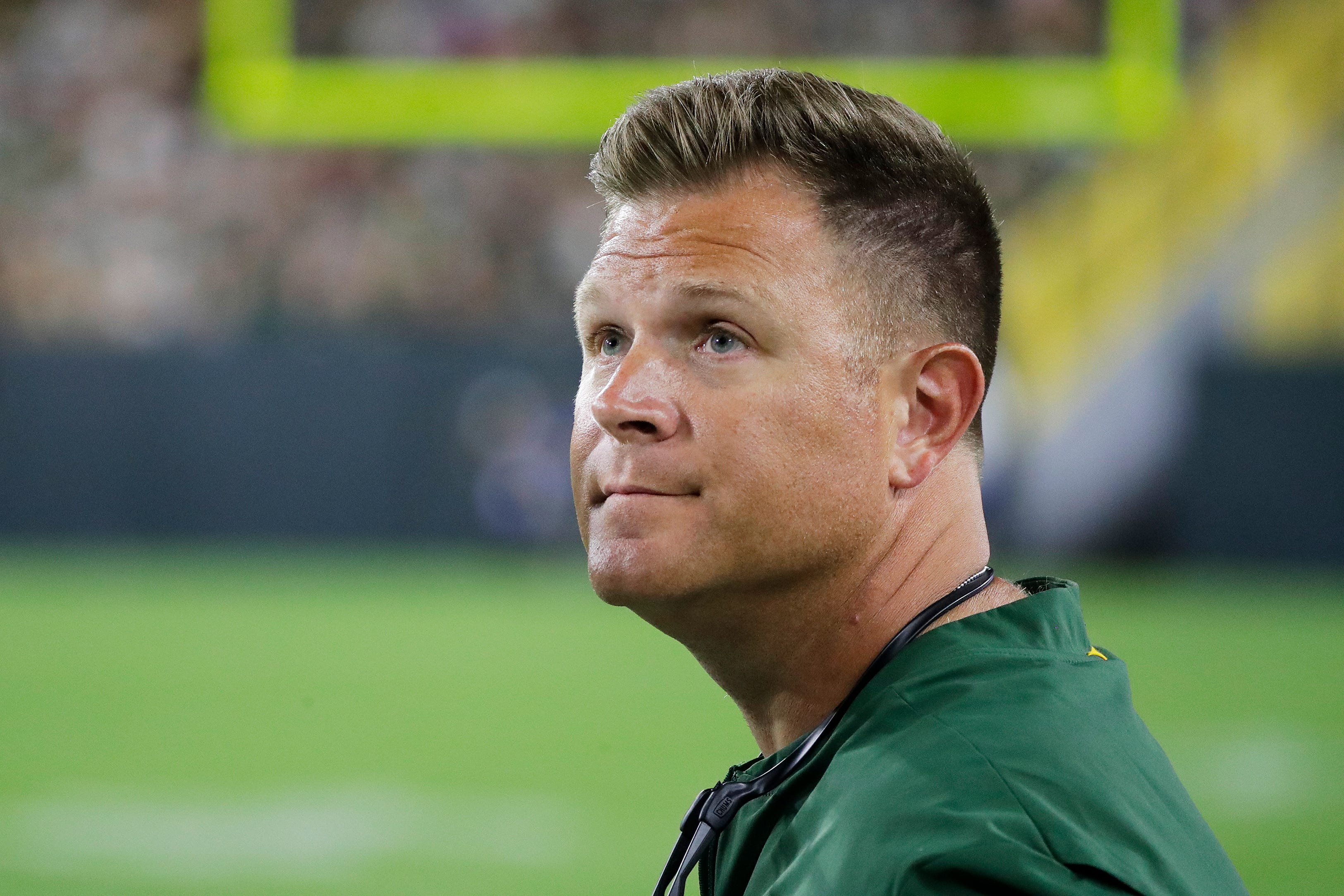 Green Bay Packers GM Brian Gutekunst watches from the sideline during an NFL preseason game at Lambeau Field on Thursday, August 9, 2018 in Green Bay, Wis. 
Adam Wesley/USA TODAY NETWORK-Wisconsin