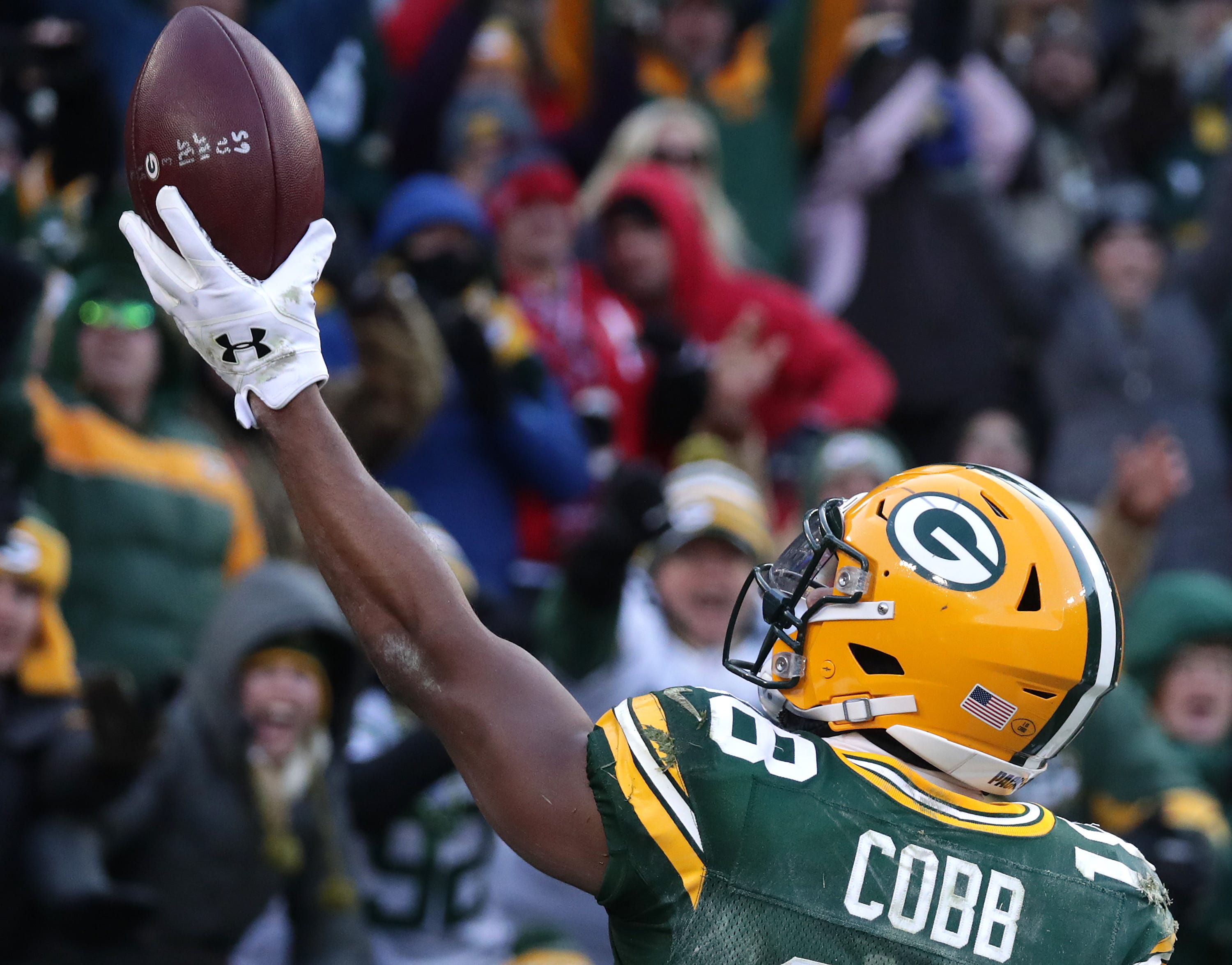 Green Bay Packers wide receiver Randall Cobb celebrates a touchdown against the Atlanta Falcons during their football game on Sunday, December 9, 2018, at Lambeau Field in Green Bay, Wis.
Wm. Glasheen/USA TODAY NETWORK-Wisconsin.