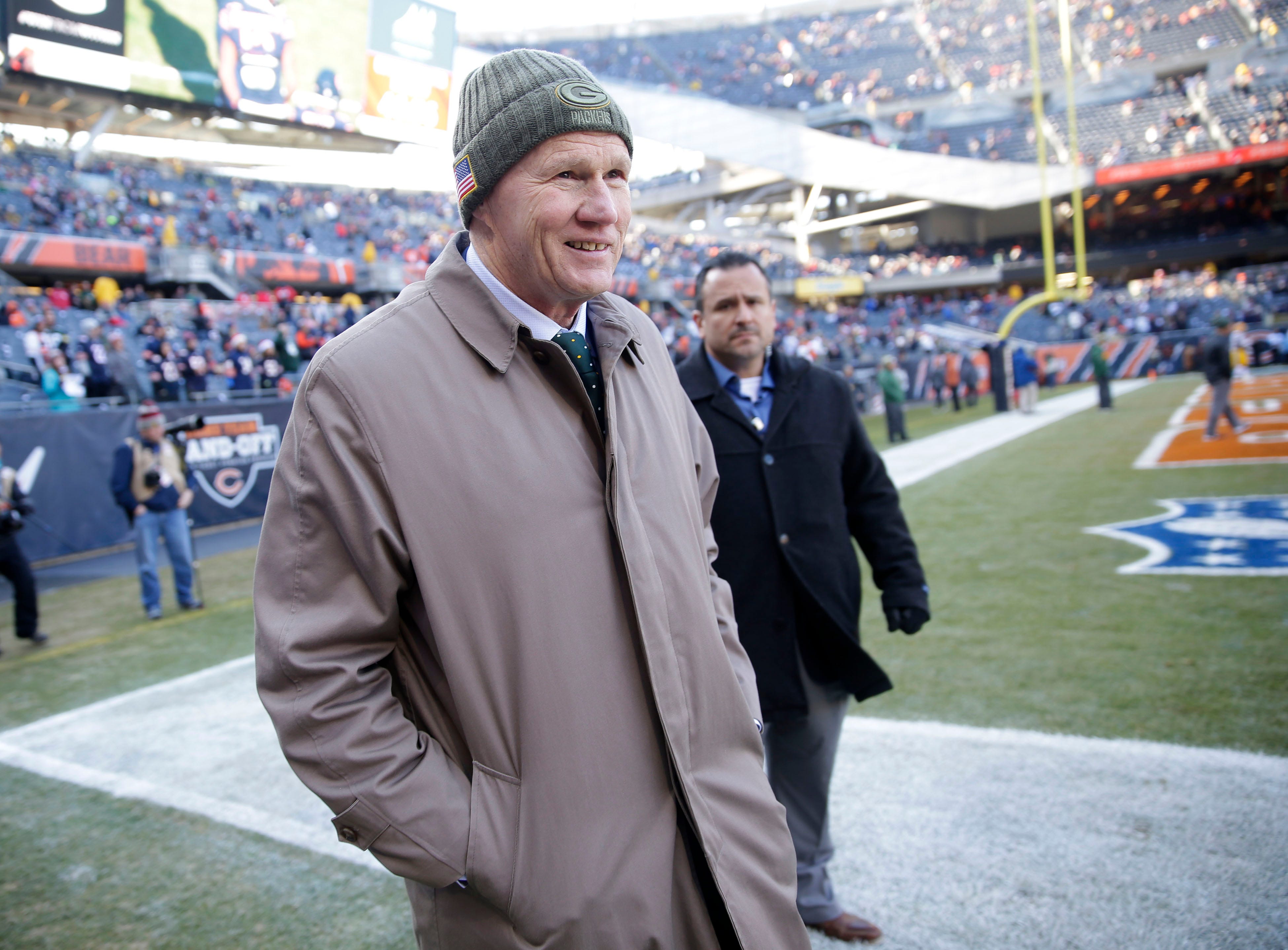 Green Bay Packers president Mark Murphy walks on the filed before the Green Bay Packers game against the Chicago Bears at Soldier Field Sunday, Dec. 16, 2018, in Chicago.