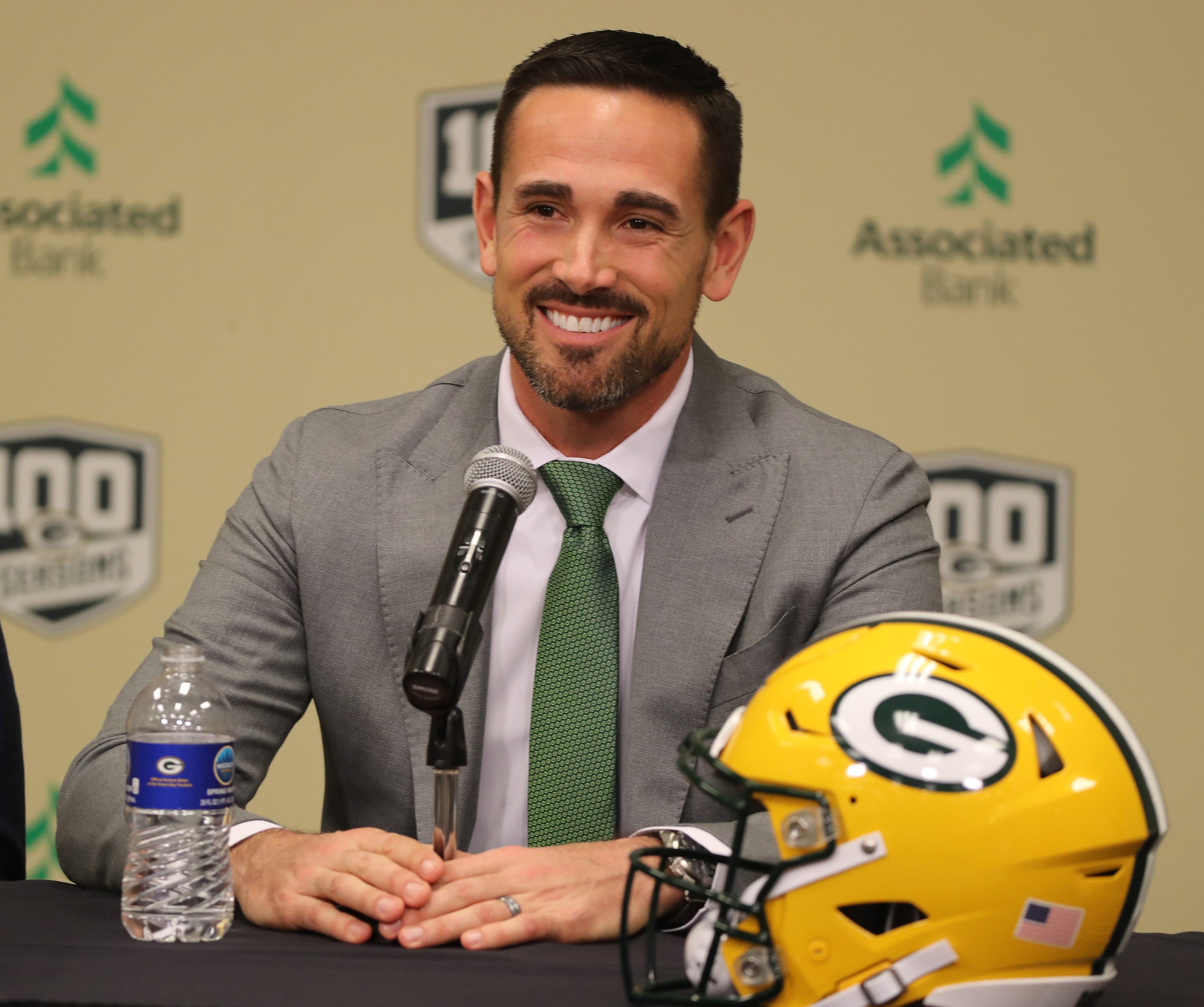 New Green Bay Packers head coach Matt LaFleur is introduced during a press conference in the Lambeau Field media auditorium Wednesday, January 9, 2019 in Green Bay, Wis.