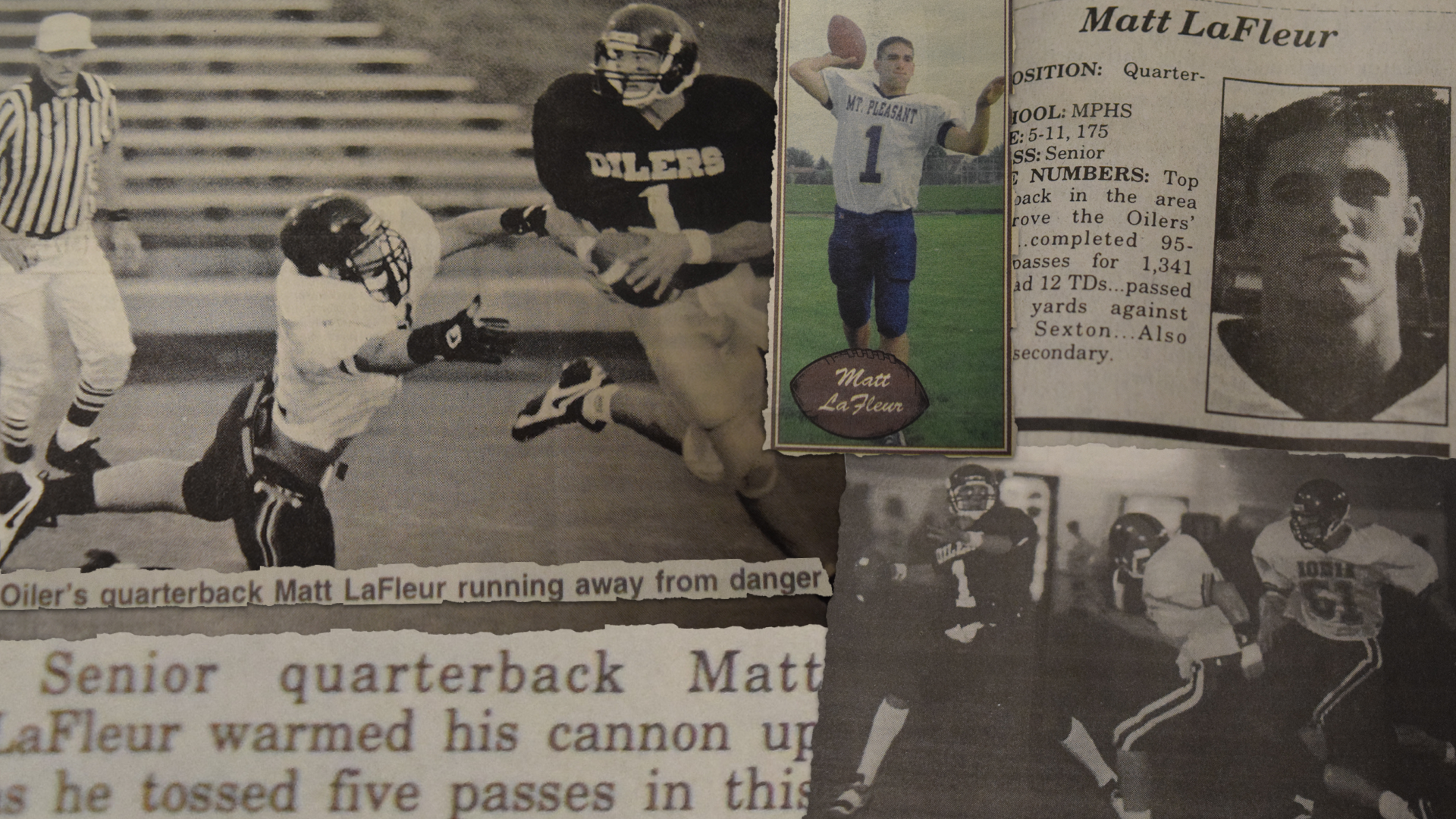 A collage of photos and press clippings from Matt LaFleur's playing days.