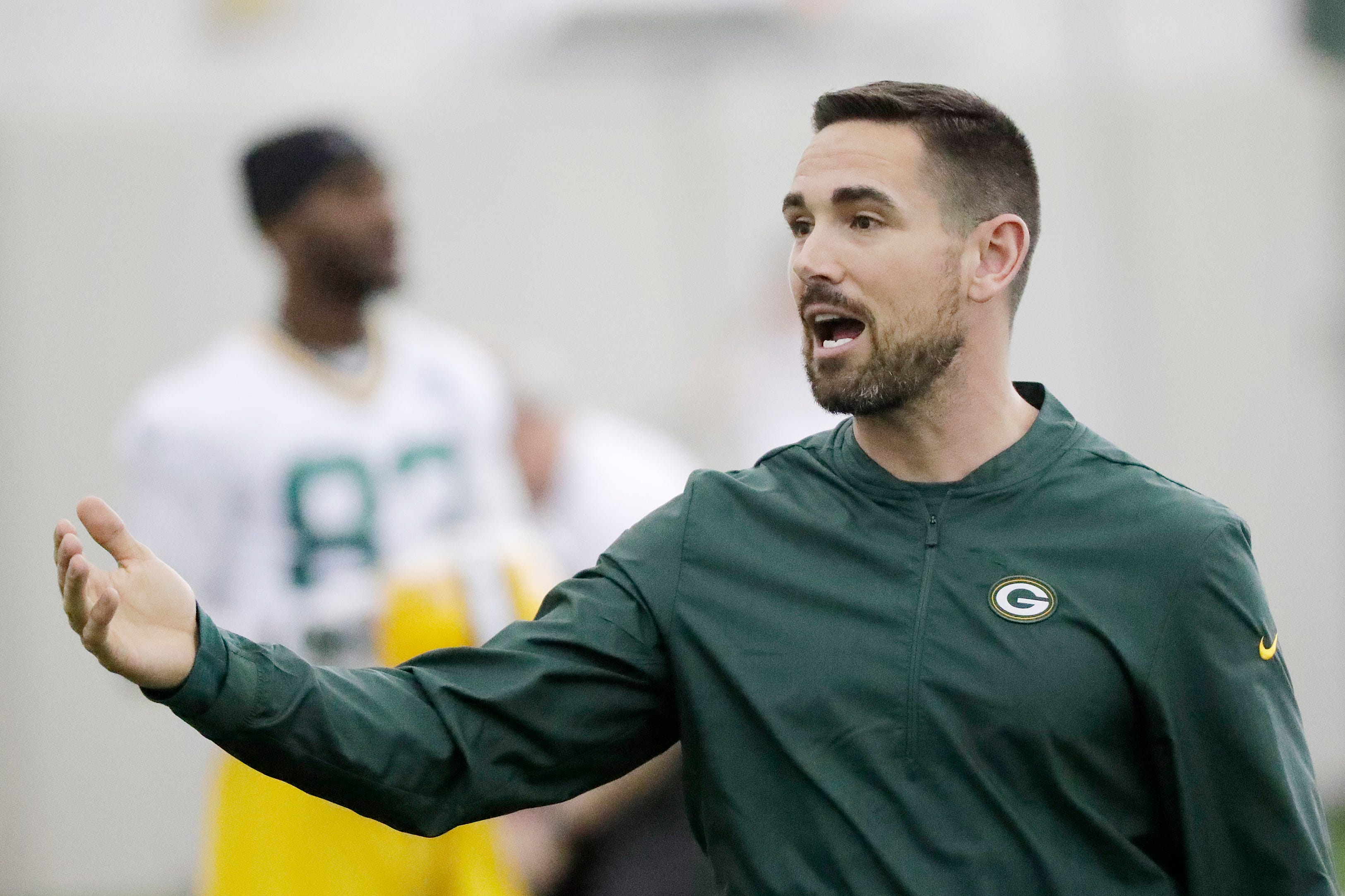 Green Bay Packers head coach Matt LaFleur during a team practice at the Don Hutson Center on Wednesday, April 24, 2019 in Ashwaubenon, Wis.