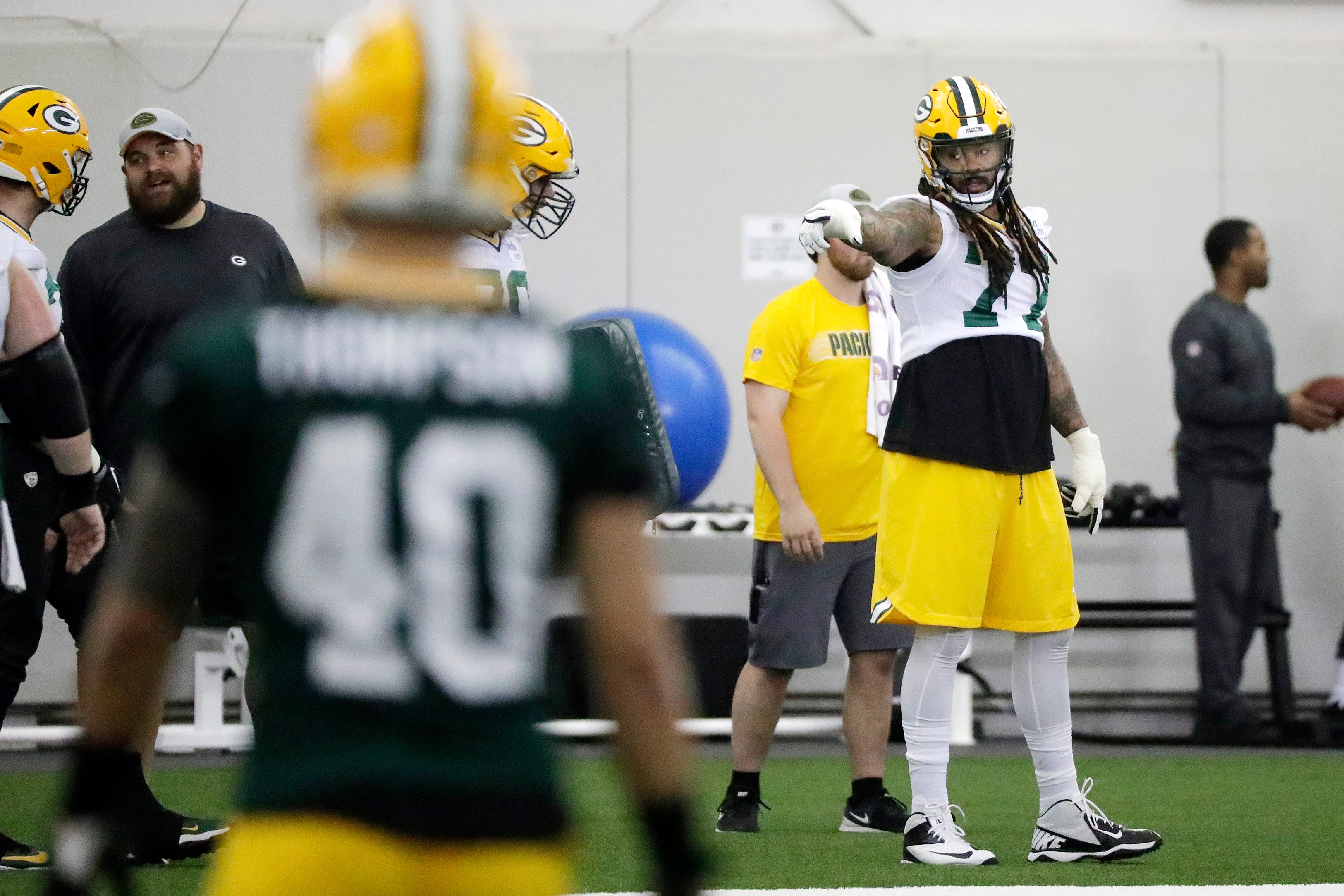 Green Bay Packers offensive tackle Billy Turner (77) during a team practice at the Don Hutson Center on Wednesday, April 24, 2019 in Ashwaubenon, Wis.