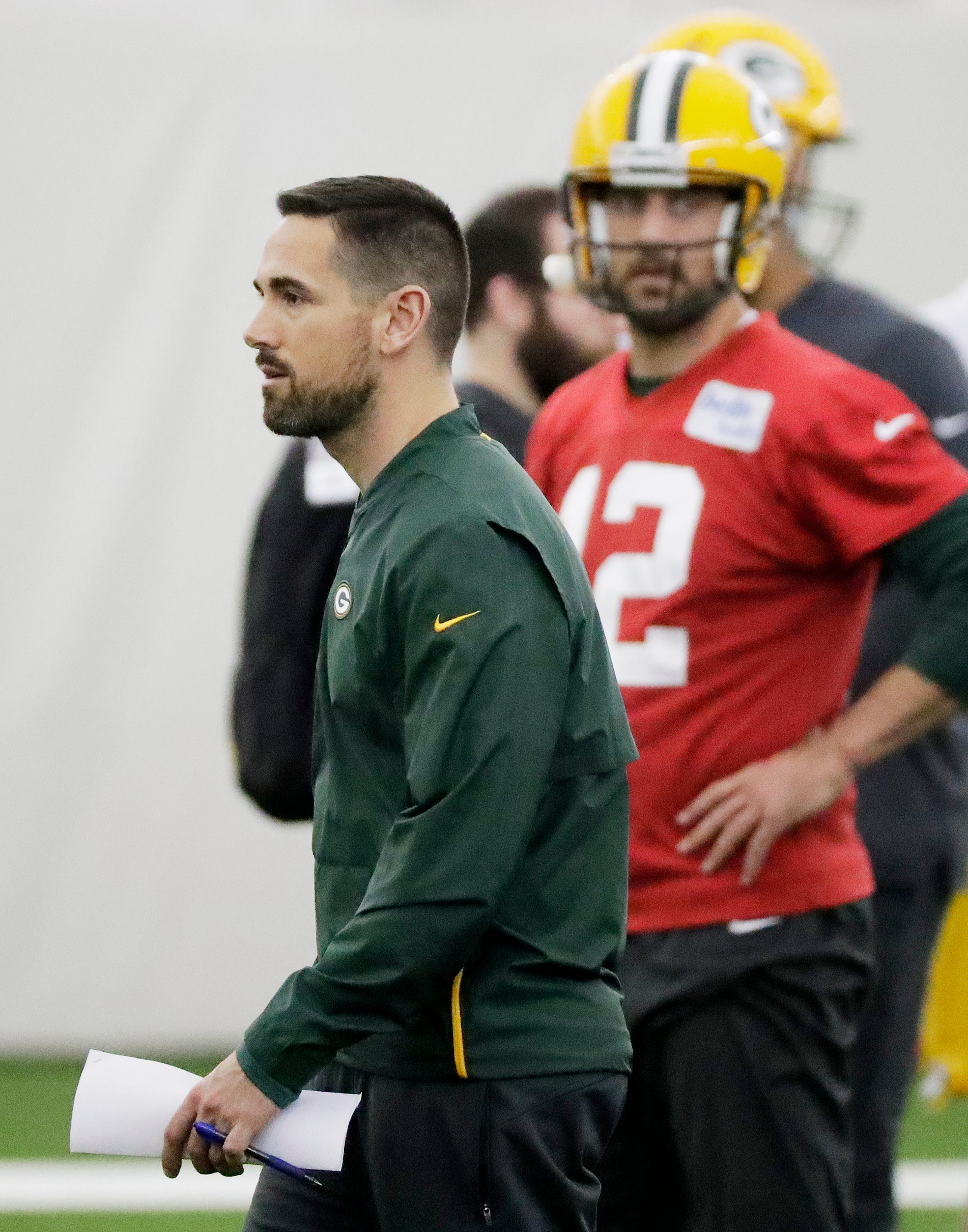 Green Bay Packers head coach Matt LaFleur during a team practice at the Don Hutson Center on Wednesday, April 24, 2019 in Ashwaubenon, Wis.