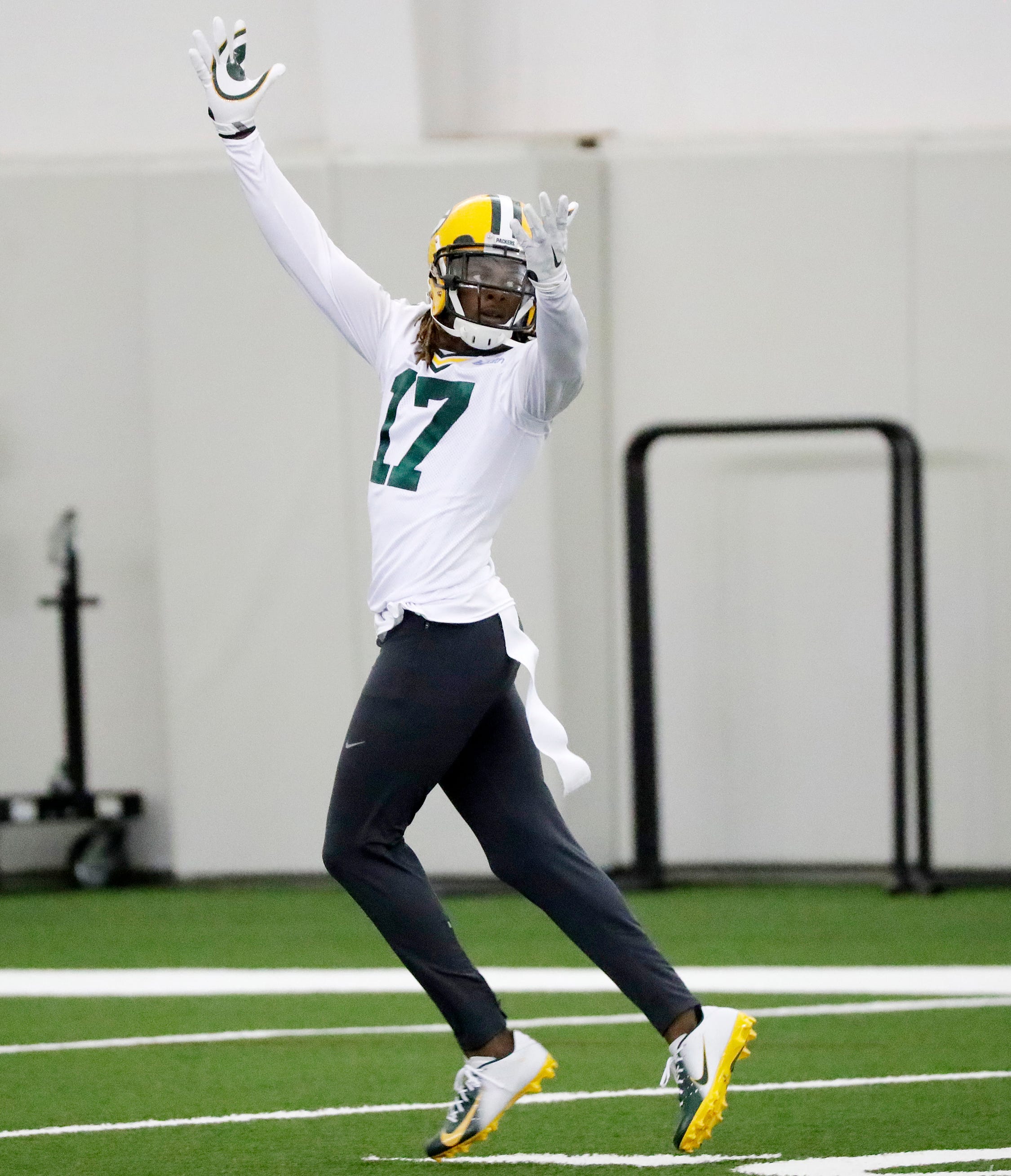 Green Bay Packers wide receiver Davante Adams (17) during a team practice at the Don Hutson Center on Wednesday, April 24, 2019 in Ashwaubenon, Wis.