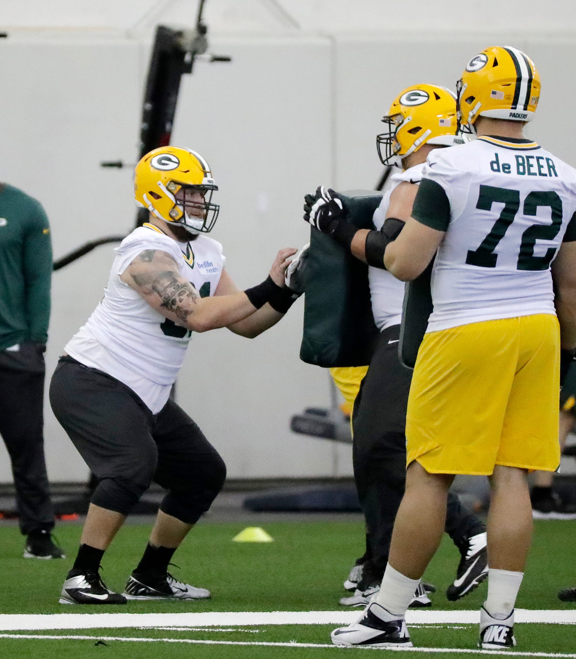 Green Bay Packers offensive guard Cole Madison (61) during a team practice at the Don Hutson Center on Wednesday, April 24, 2019 in Ashwaubenon, Wis.