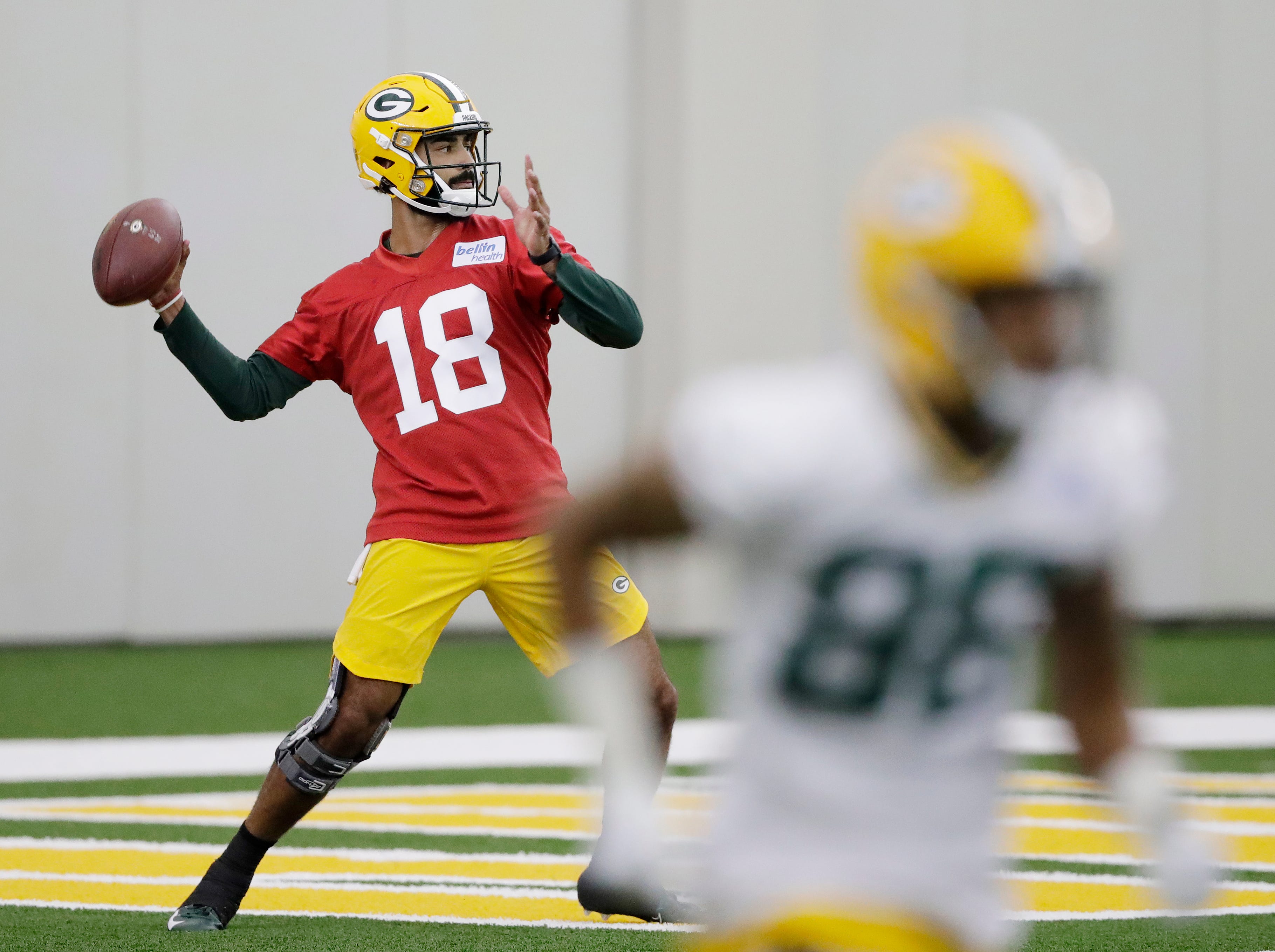 Green Bay Packers quarterback Manny Wilkins (18) during practice at rookie minicamp at the Don Hutson Center on Friday, May 3, 2019 in Ashwaubenon, Wis.
Adam Wesley/USA TODAY NETWORK-Wis
