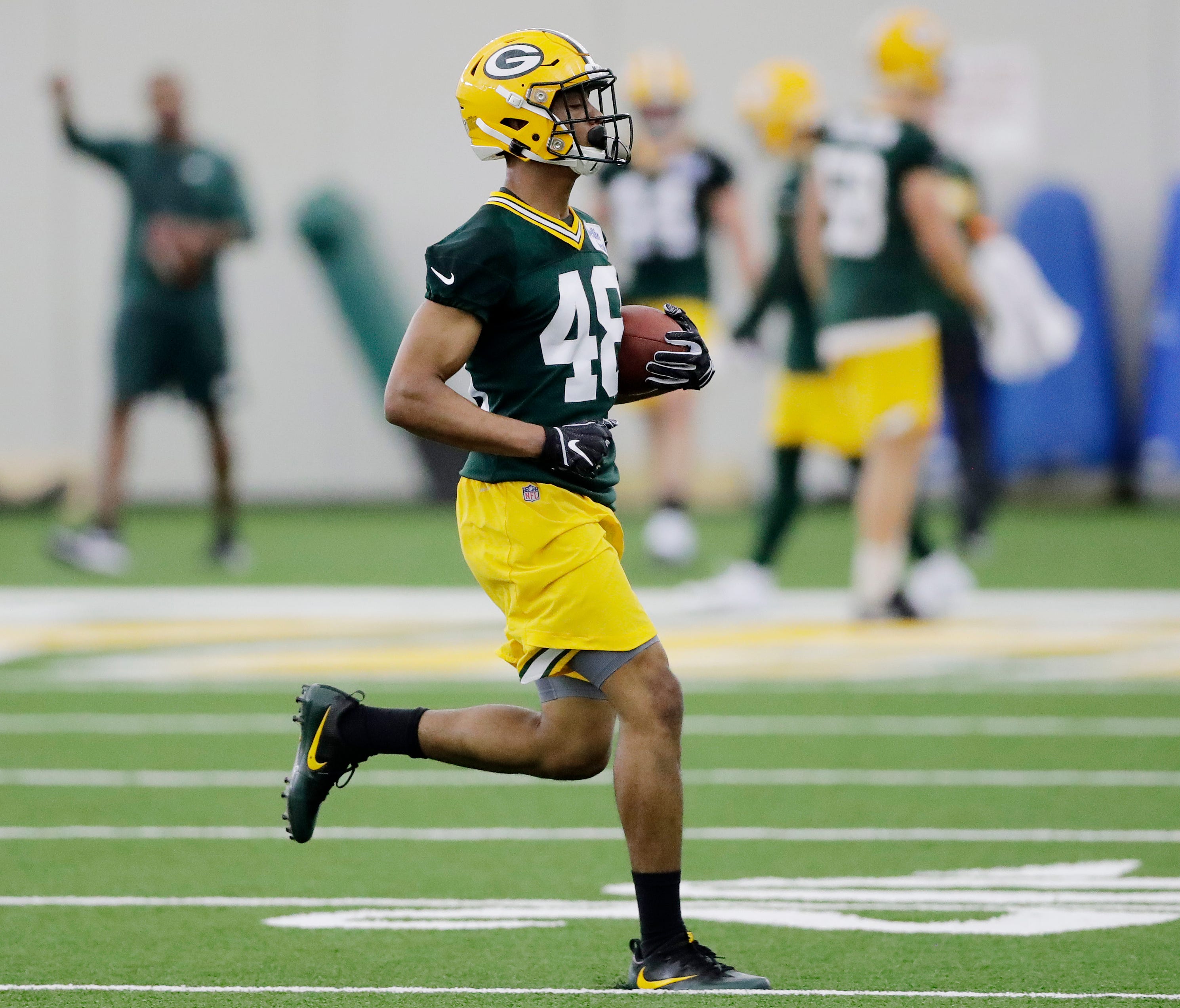 Green Bay Packers cornerback Kabion Ento (48) during practice at rookie minicamp at the Don Hutson Center on Friday, May 3, 2019 in Ashwaubenon, Wis.
Adam Wesley/USA TODAY NETWORK-Wis