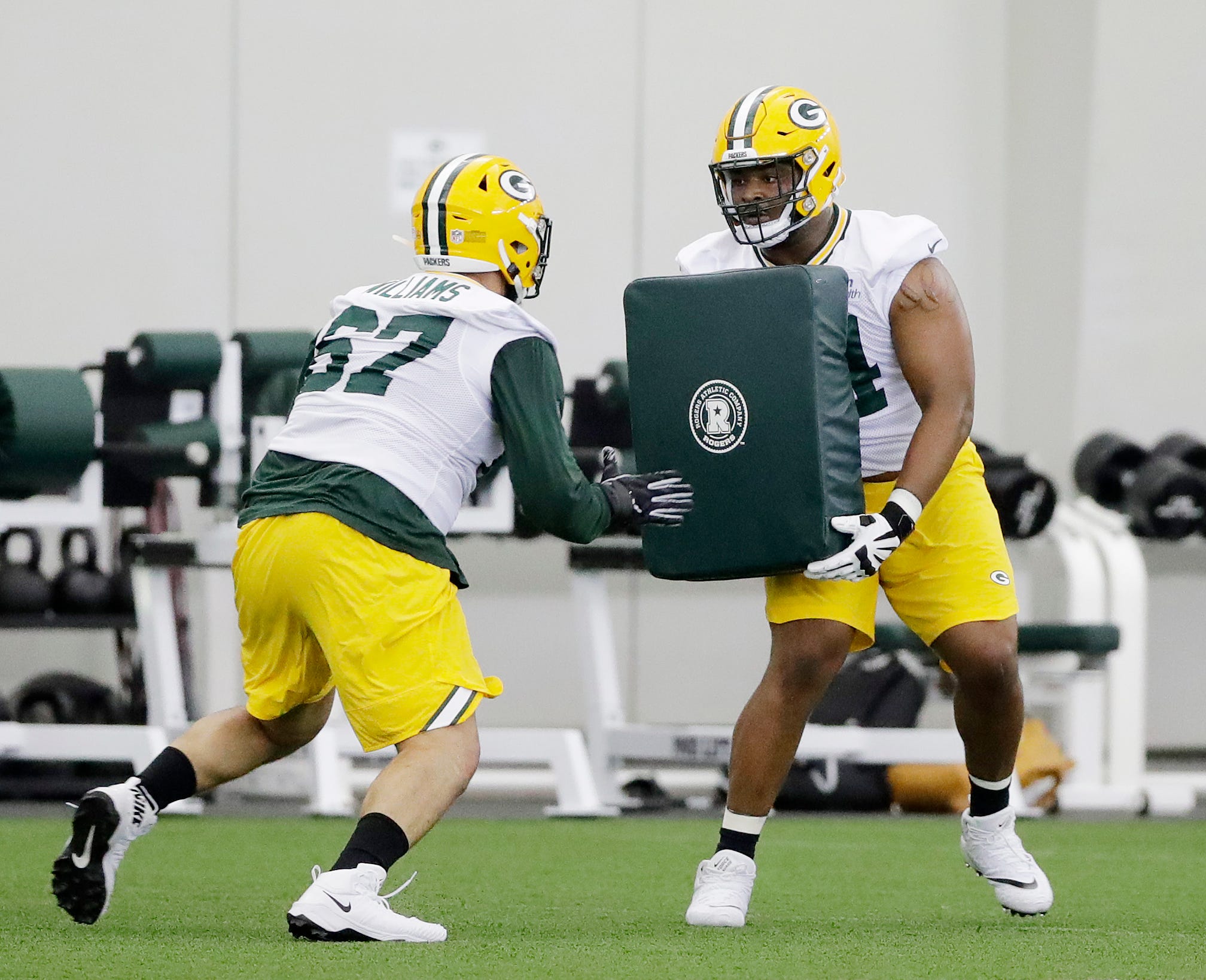 Green Bay Packers offensive lineman Elgton Jenkins (74) during practice at rookie minicamp at the Don Hutson Center on Friday, May 3, 2019 in Ashwaubenon, Wis.
Adam Wesley/USA TODAY NETWORK-Wis