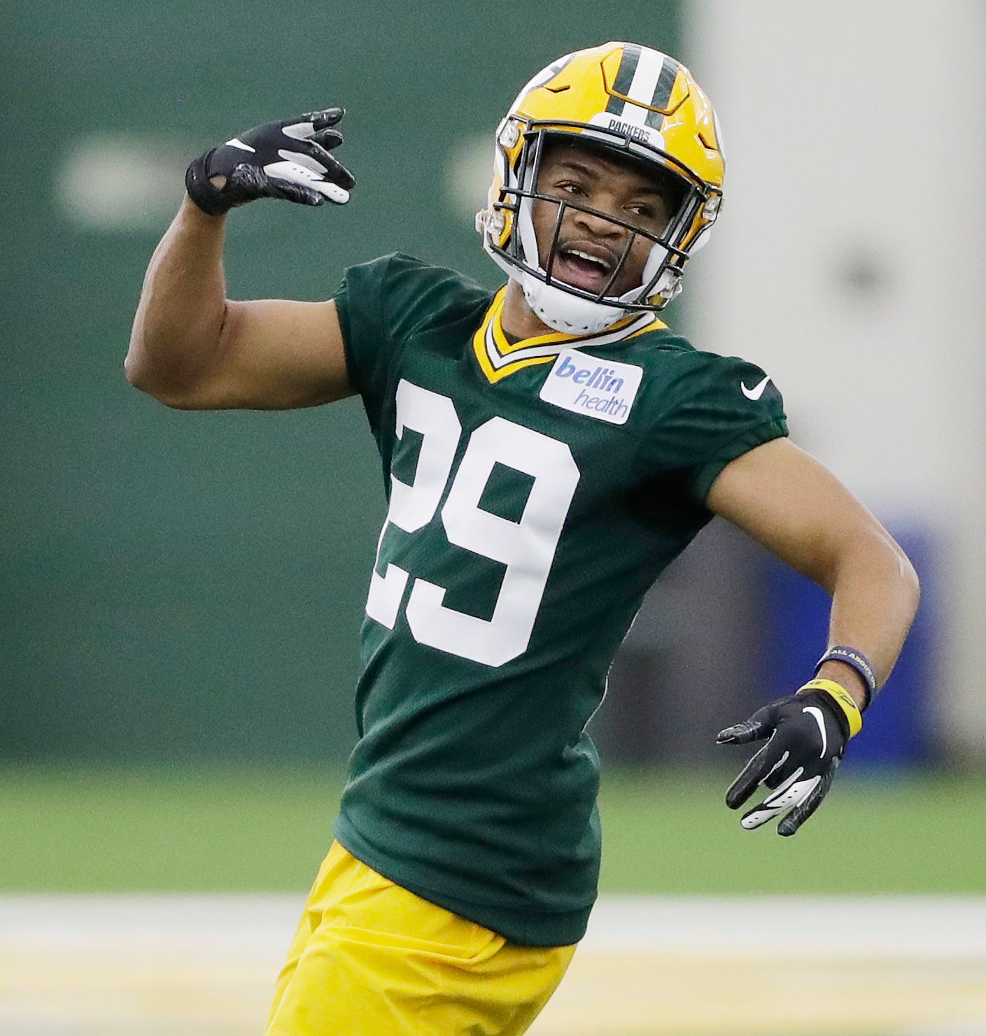 Green Bay Packers cornerback Ka’dar Hollman (29) during practice at rookie minicamp at the Don Hutson Center on Friday, May 3, 2019 in Ashwaubenon, Wis.
Adam Wesley/USA TODAY NETWORK-Wis