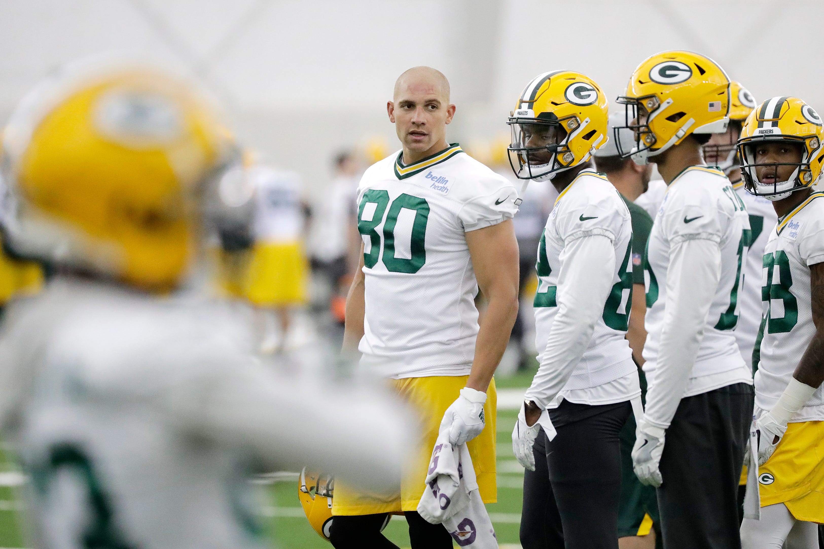 Green Bay Packers tight end Jimmy Graham (80) during practice at the Don Hutson Center on Wednesday, June 12, 2019 in Ashwaubenon, Wis.