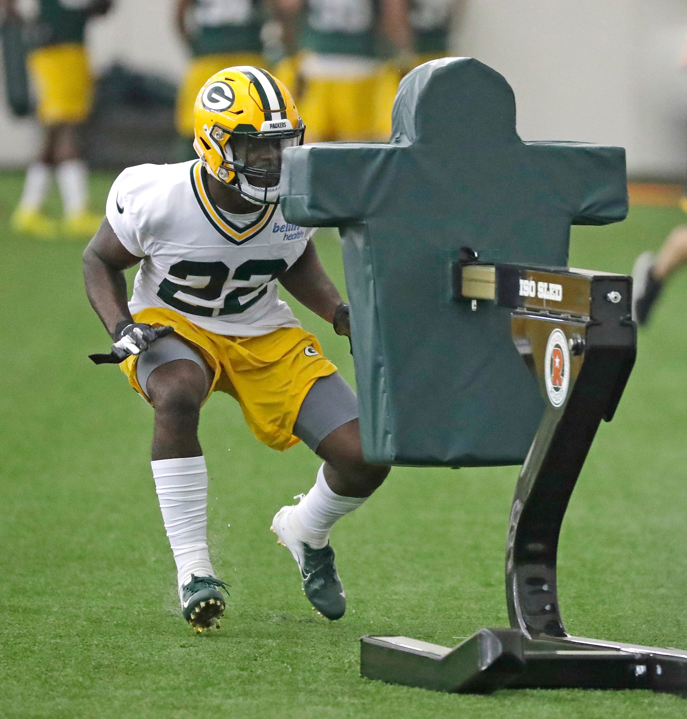 Green Bay Packers running back Dexter Williams (22) during practice at the Don Hutson Center on Wednesday, June 12, 2019 in Ashwaubenon, Wis.