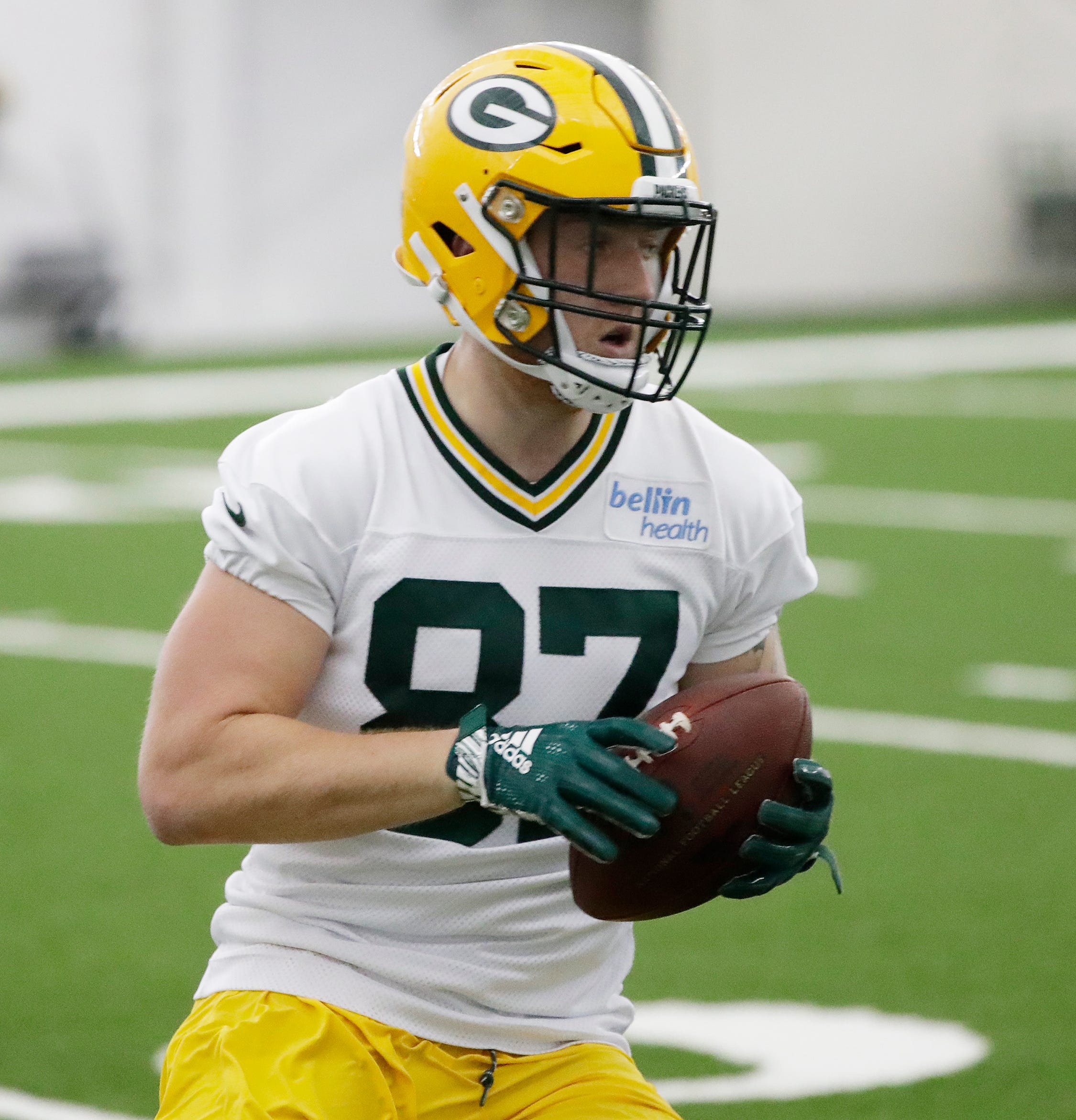 Green Bay Packers tight end Jace Sternberger (87) during practice at the Don Hutson Center on Wednesday, June 12, 2019 in Ashwaubenon, Wis.