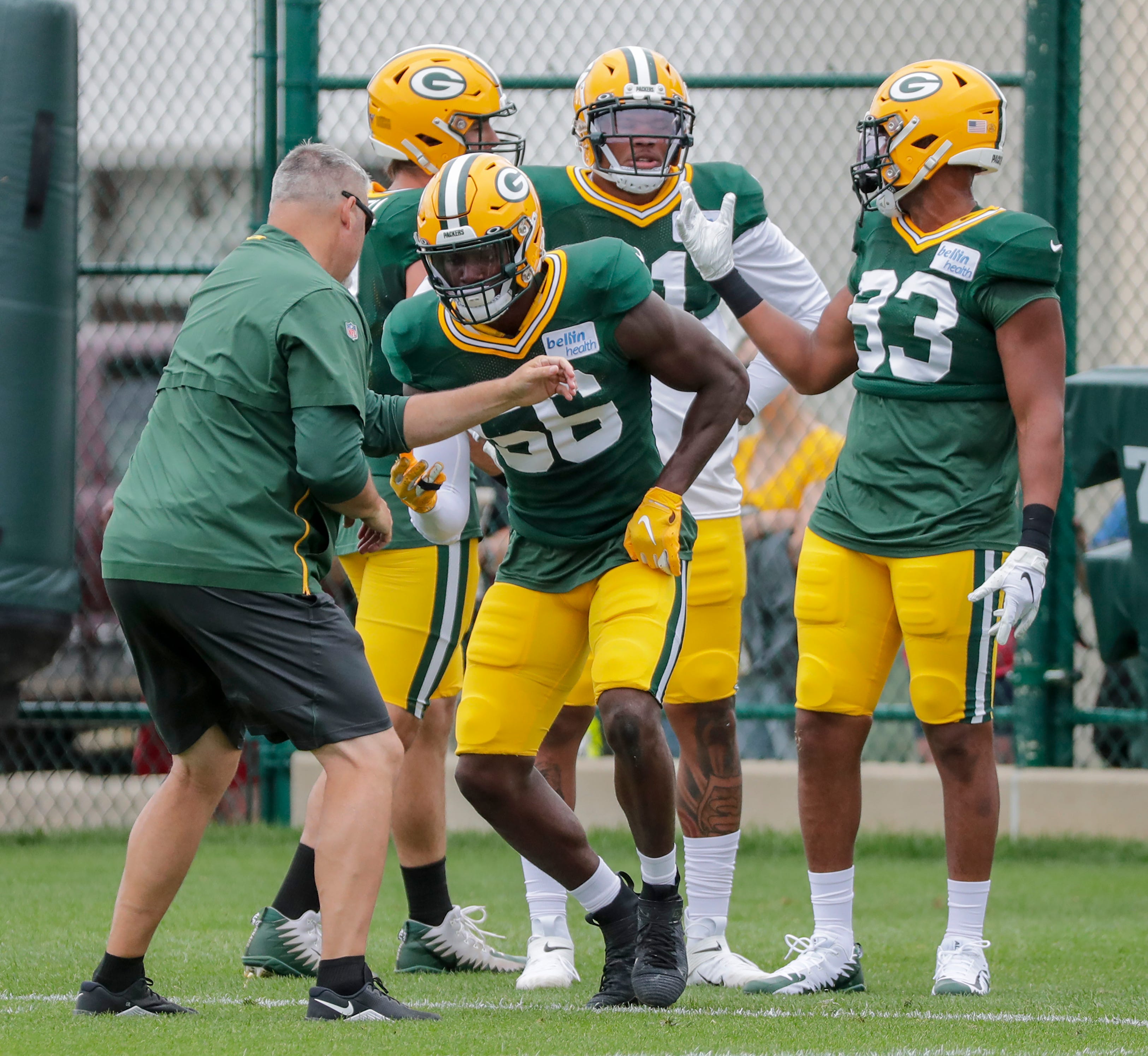 Green Bay Packers' Randy Ramsey runs a drill during training camp practice Tuesday, August 13, 2019, at Ray Nitschke Field in Ashwaubenon, Wis.