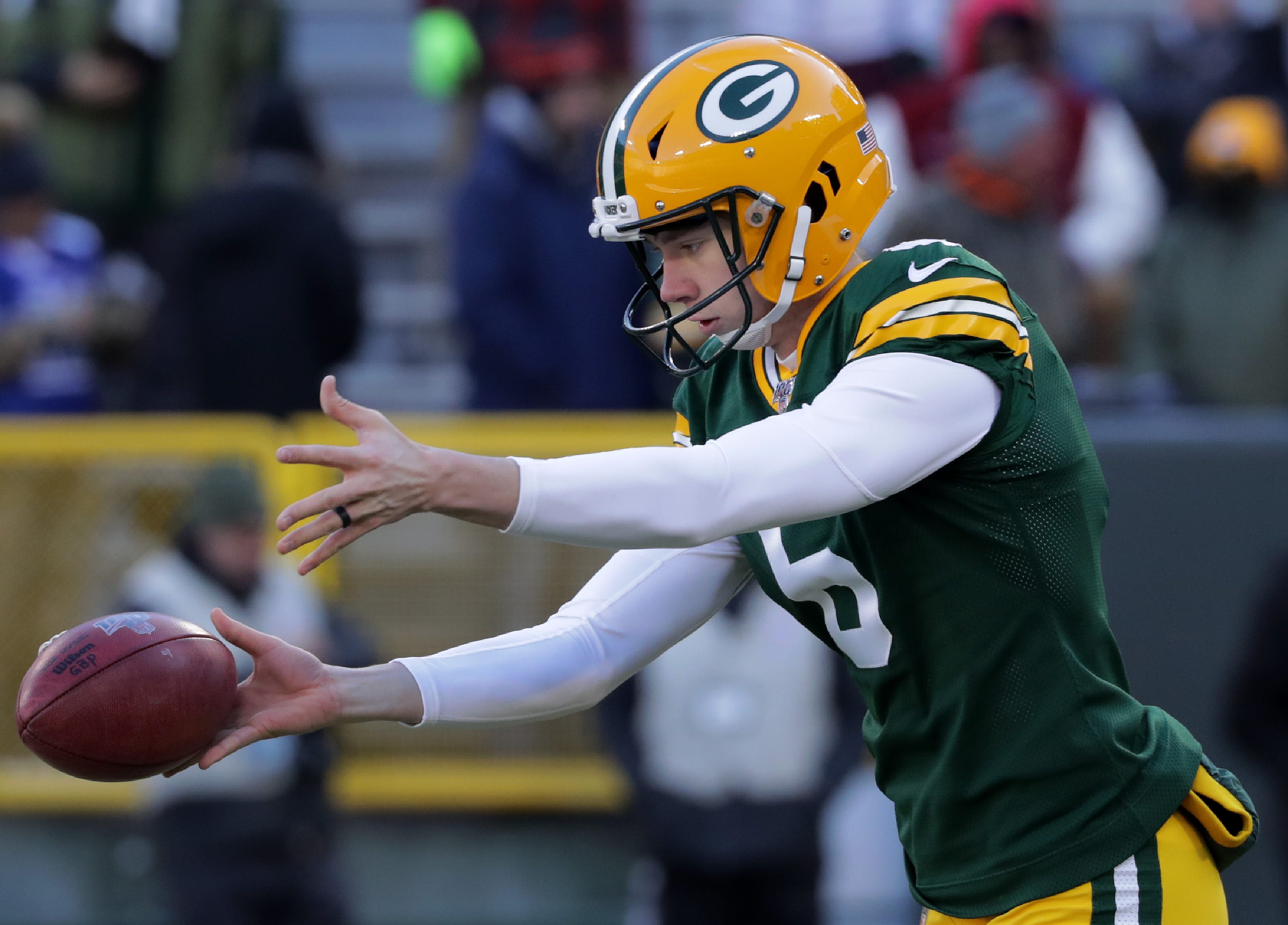 Green Bay Packers kicker JK Scott (6) warms up before the Packers host the Chicago Bears on Sunday, December 15, 2019, at Lambeau Field in Green Bay, Wis.
