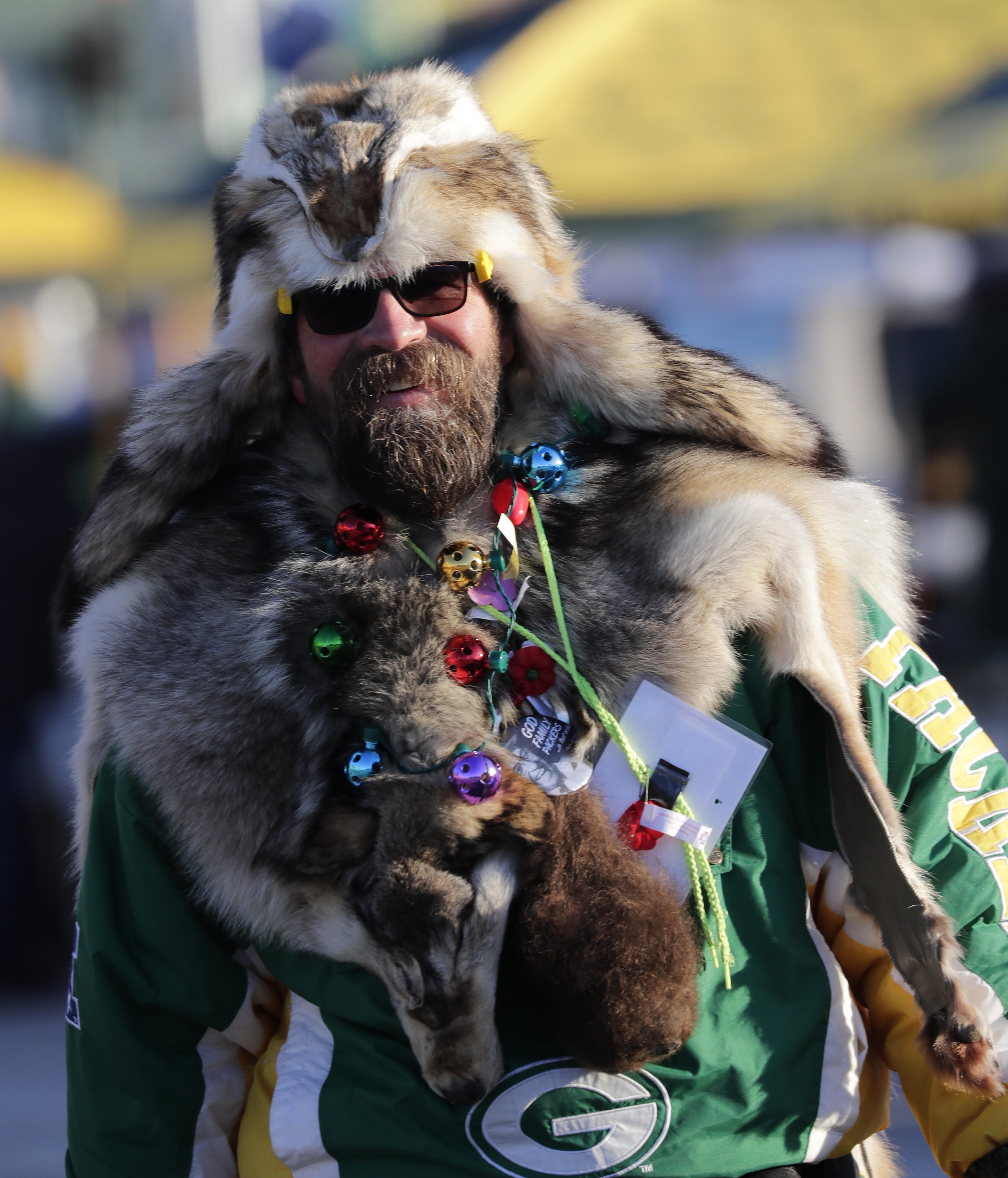Dan Stroobants of Chilton is ready for the cold as he tailgates before the Green Bay Packers take on the Chicago Bears Sunday, December 15, 2019, at Lambeau Field in Green Bay, Wis.