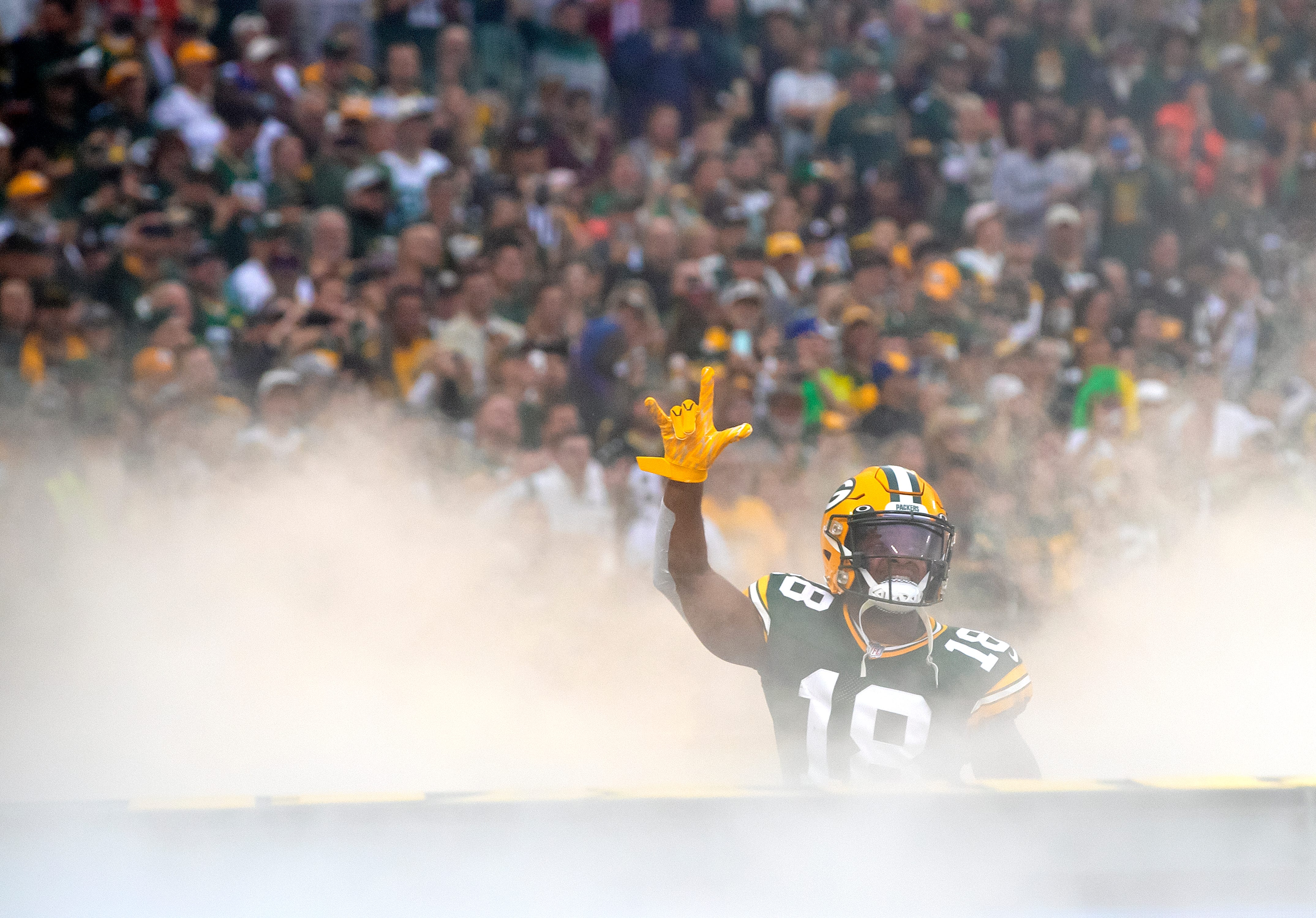 Green Bay Packers wide receiver Randall Cobb (18) runs on to the field before the game against the Pittsburgh Steelers at Lambeau Field, Sunday, Oct. 3, 2021, in Green Bay, Wis. Samantha Madar/USA TODAY NETWORK-Wisconsin
